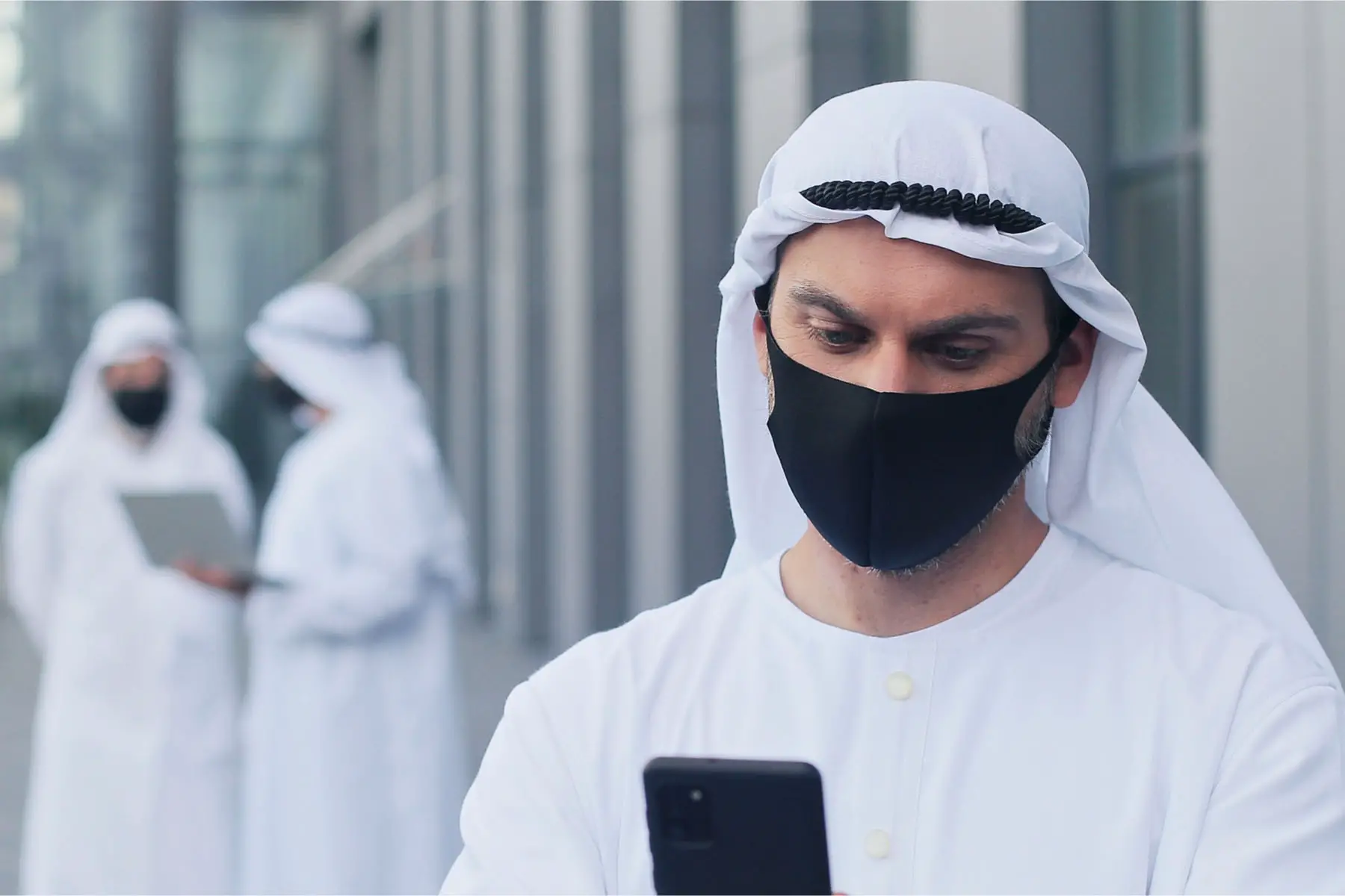 man wearing a mask due to COVID in Abu Dhabi