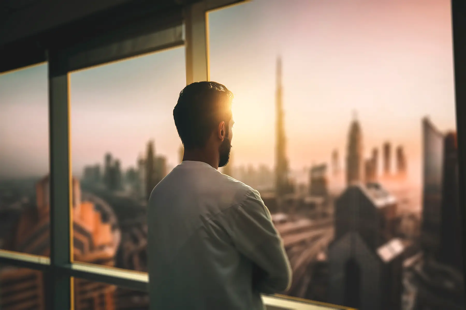 Businessman looking at the Dubai skyline
