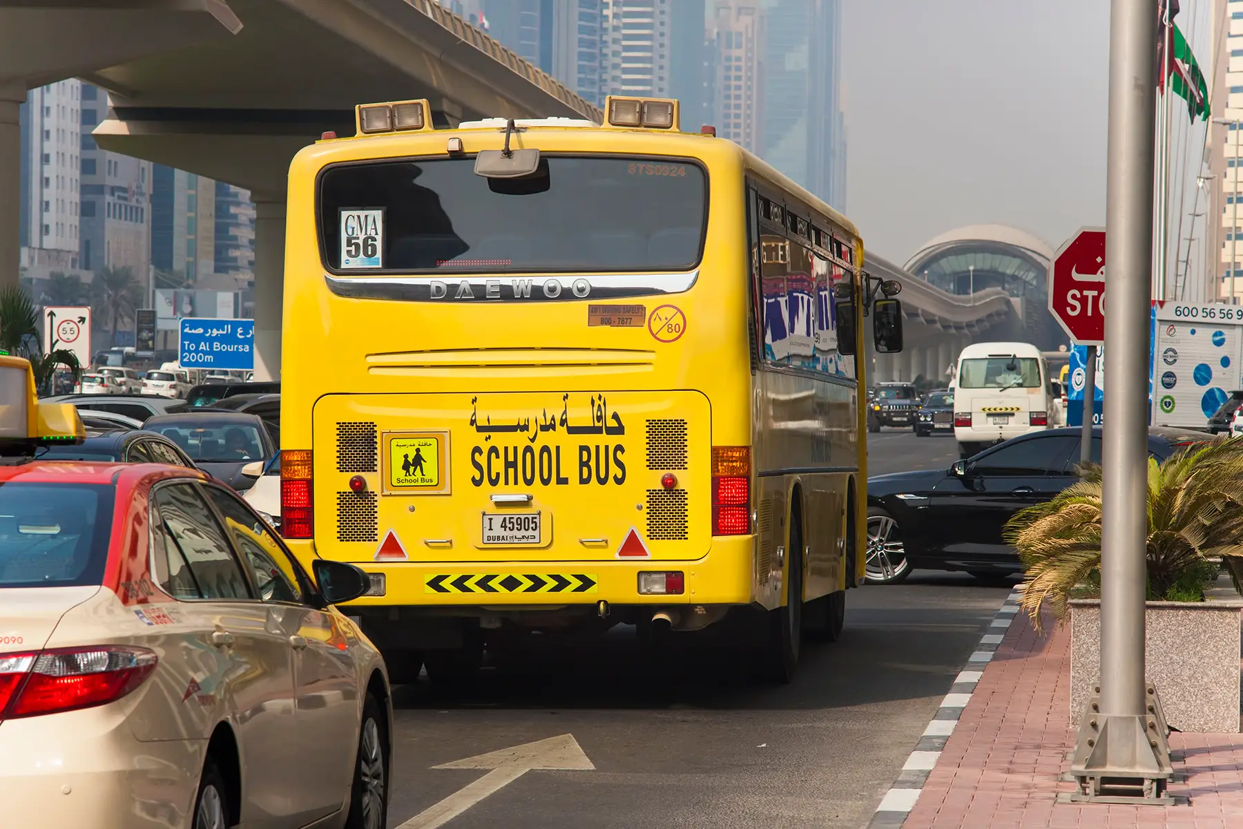 School bus in Dubai traffic
