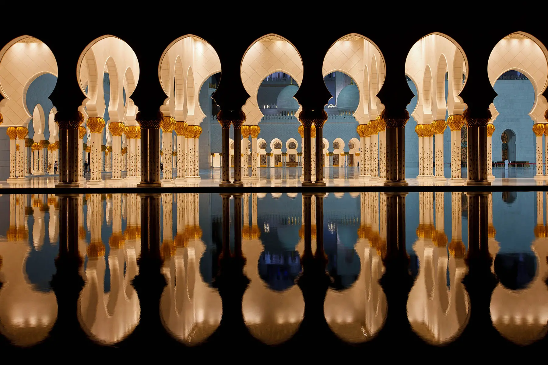 Sheikh Zayed Grand Mosque in Abu Dhabi is the largest mosque in the United Arab Emirates and the eighth largest mosque in the world.