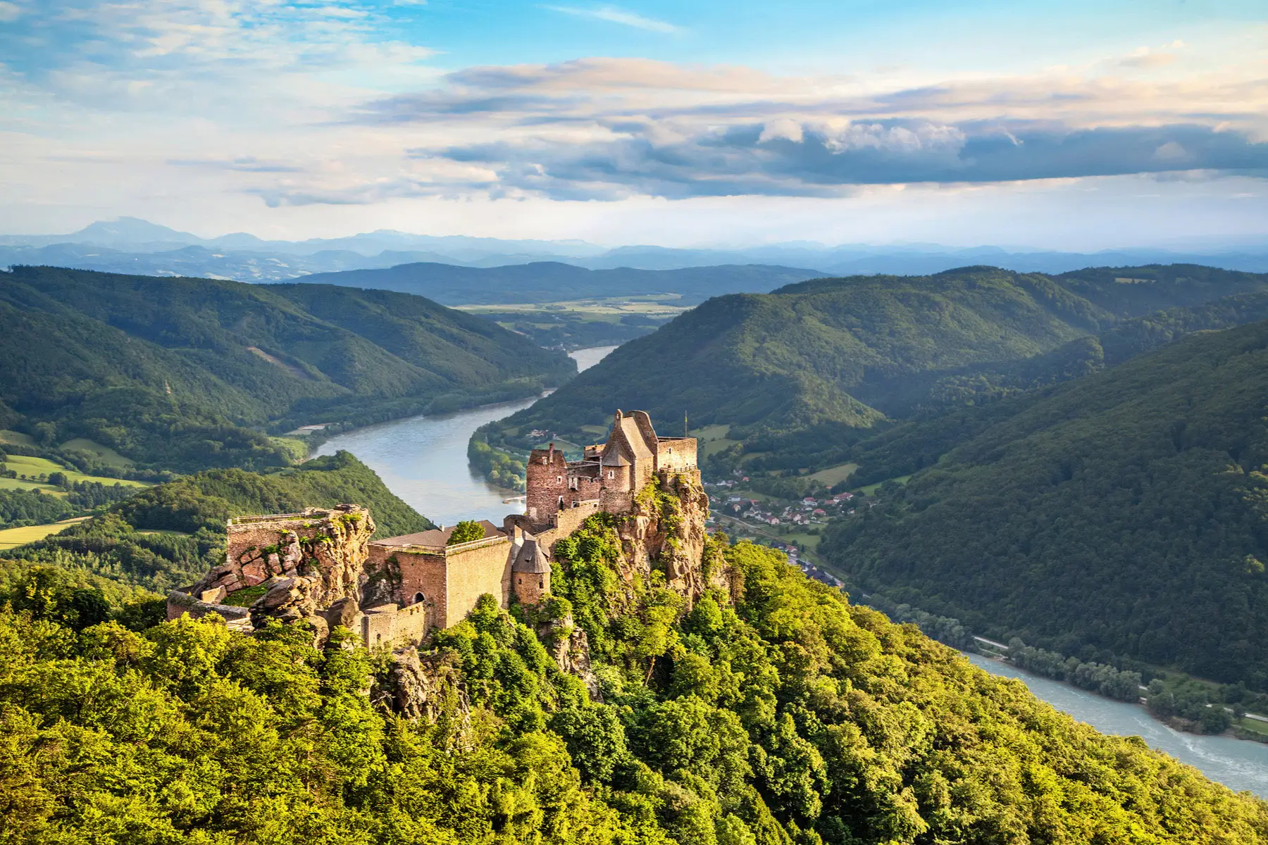 The ruins of Aggstein Castle along the Danube River