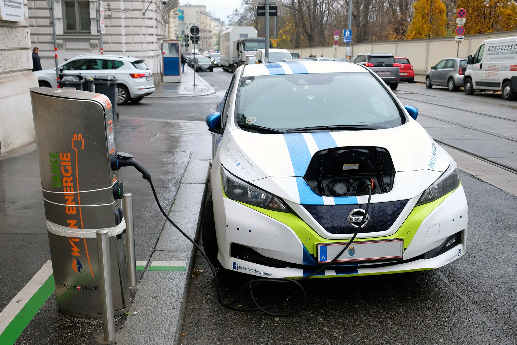 An electric car charging in Vienna