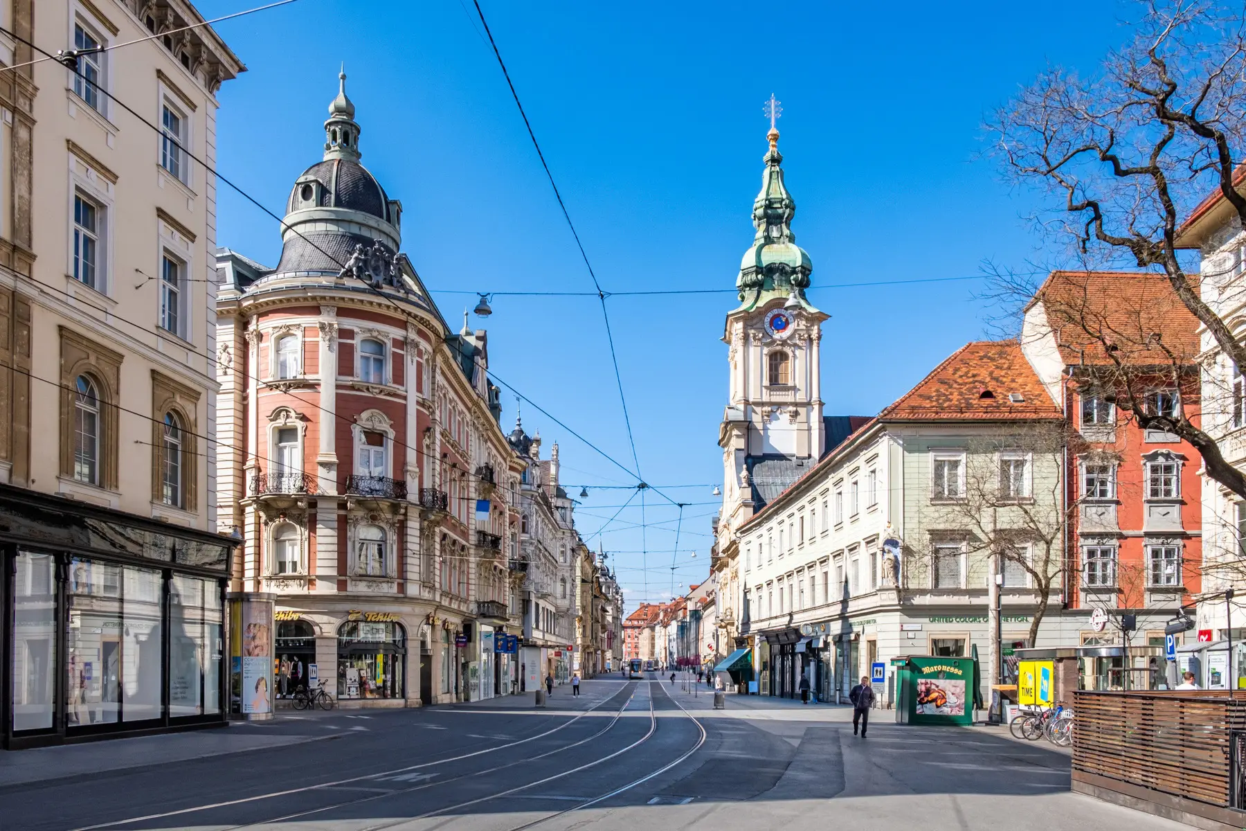 Empty streets during the coronavirus pandemic in Graz, Austria
