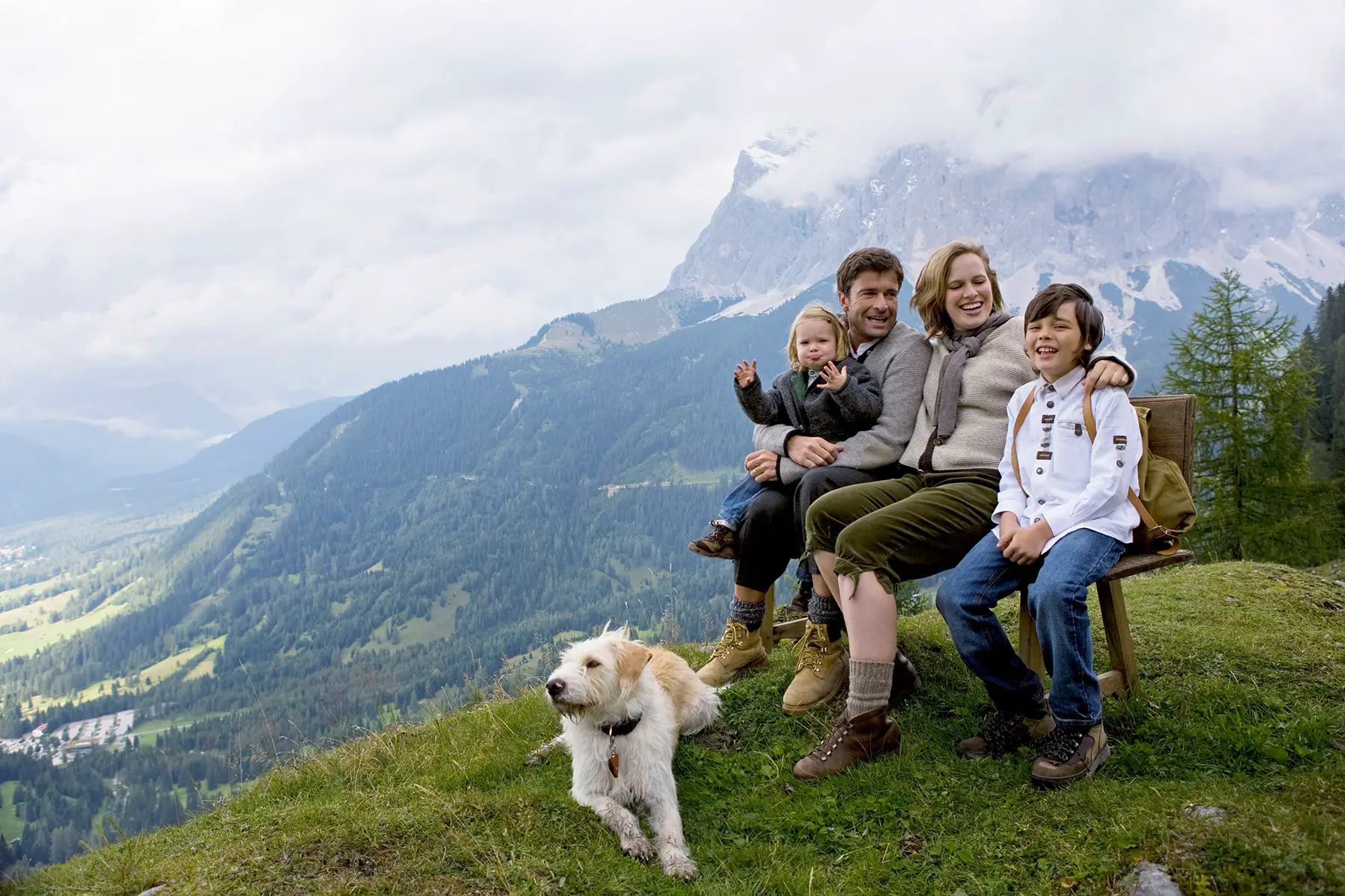 Family on a hike in the mountains of Austria