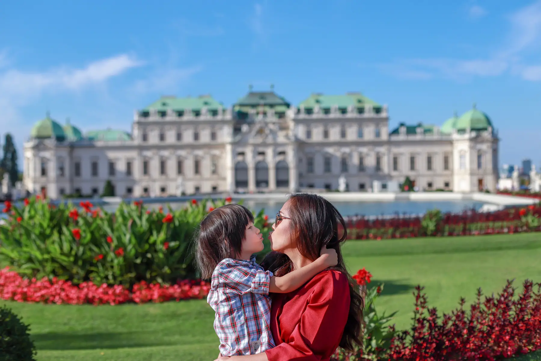 A family visiting Belvedere Palace in Vienna