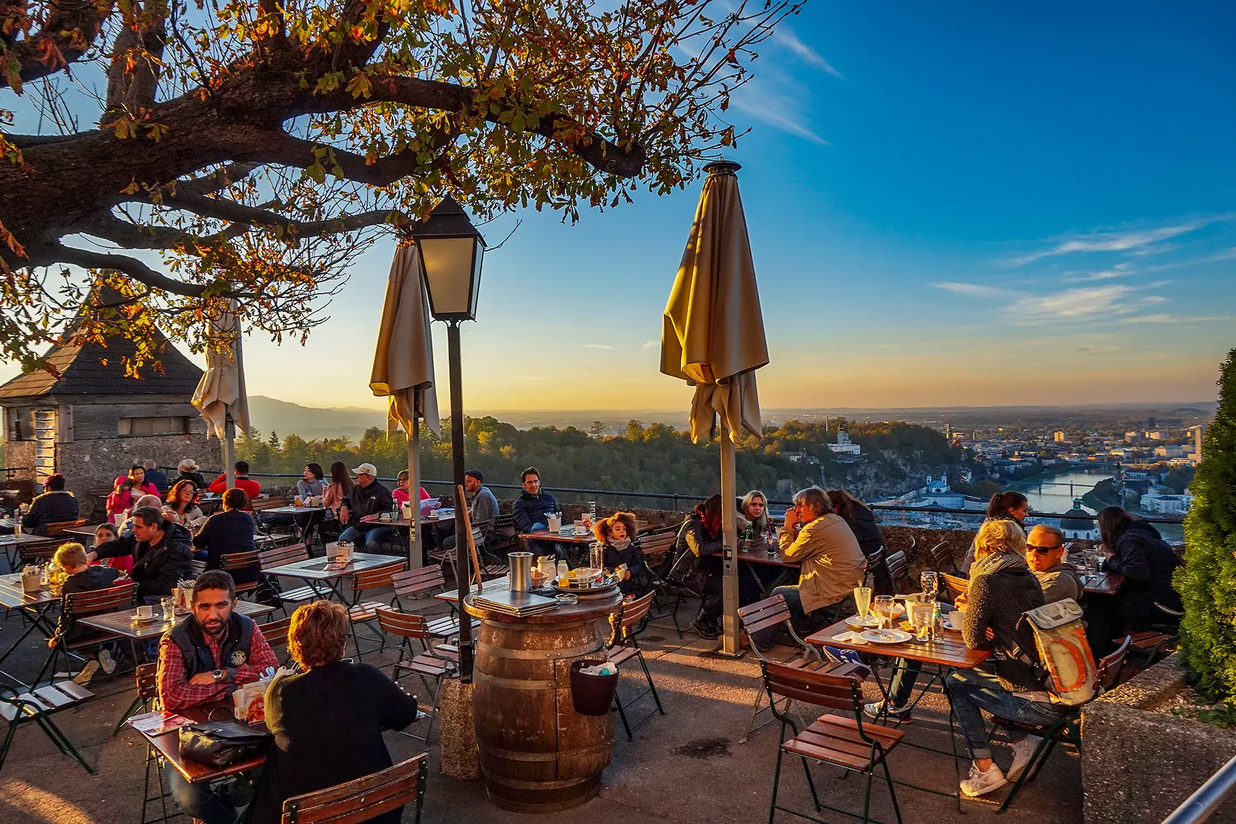 A hilltop café terrace in Salzburg, Austria