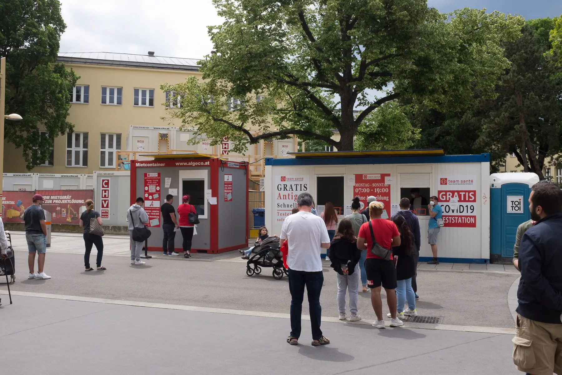 A mobile coronavirus testing center in Austria
