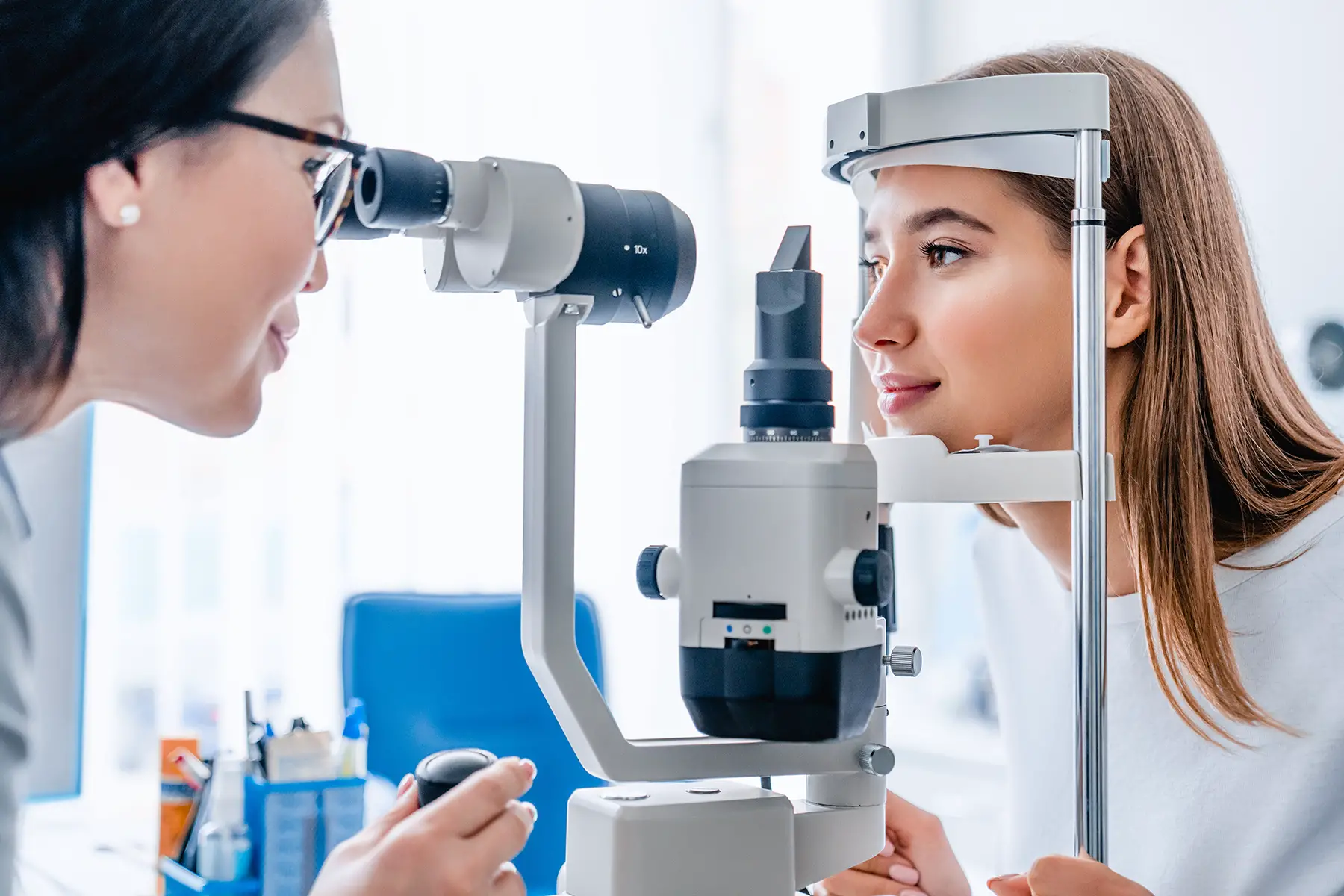 Patient receiving an eye exam