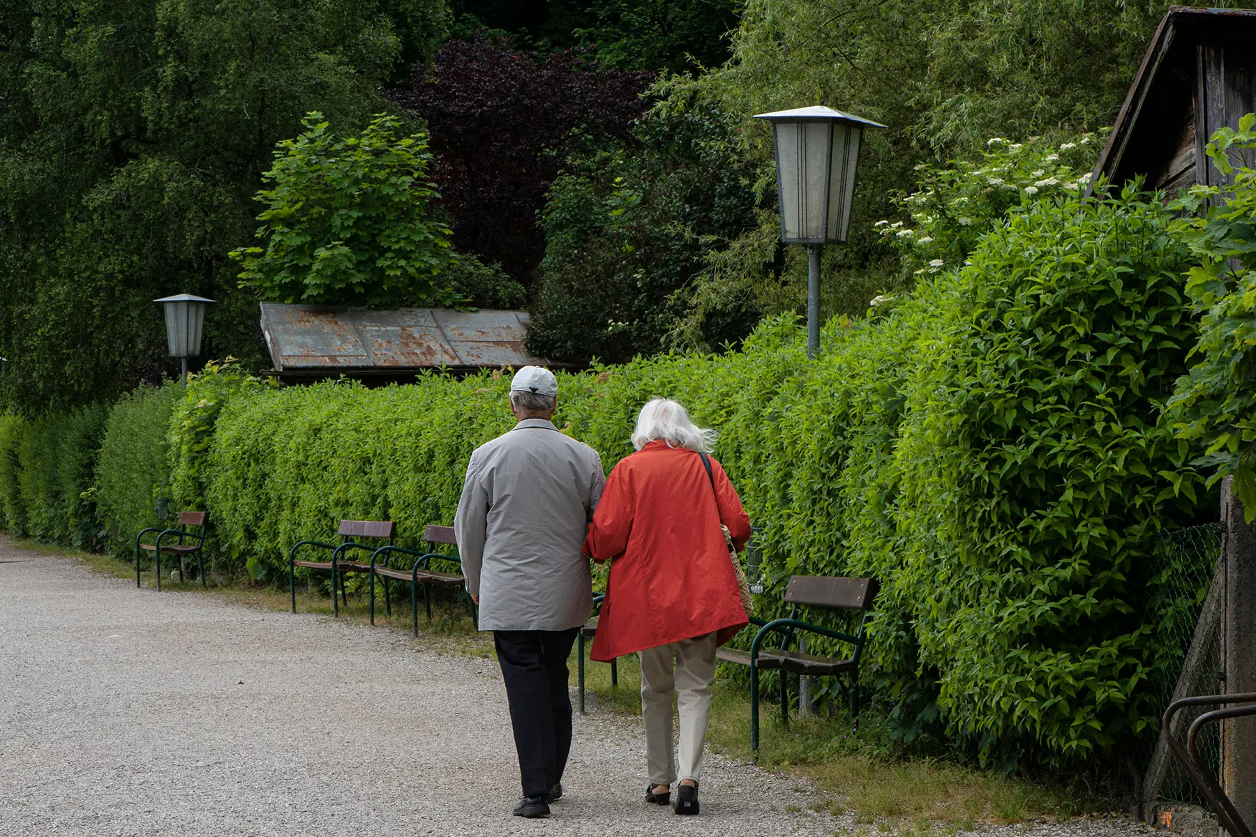 Retired couple walking together in Salzkammergut region of Austria