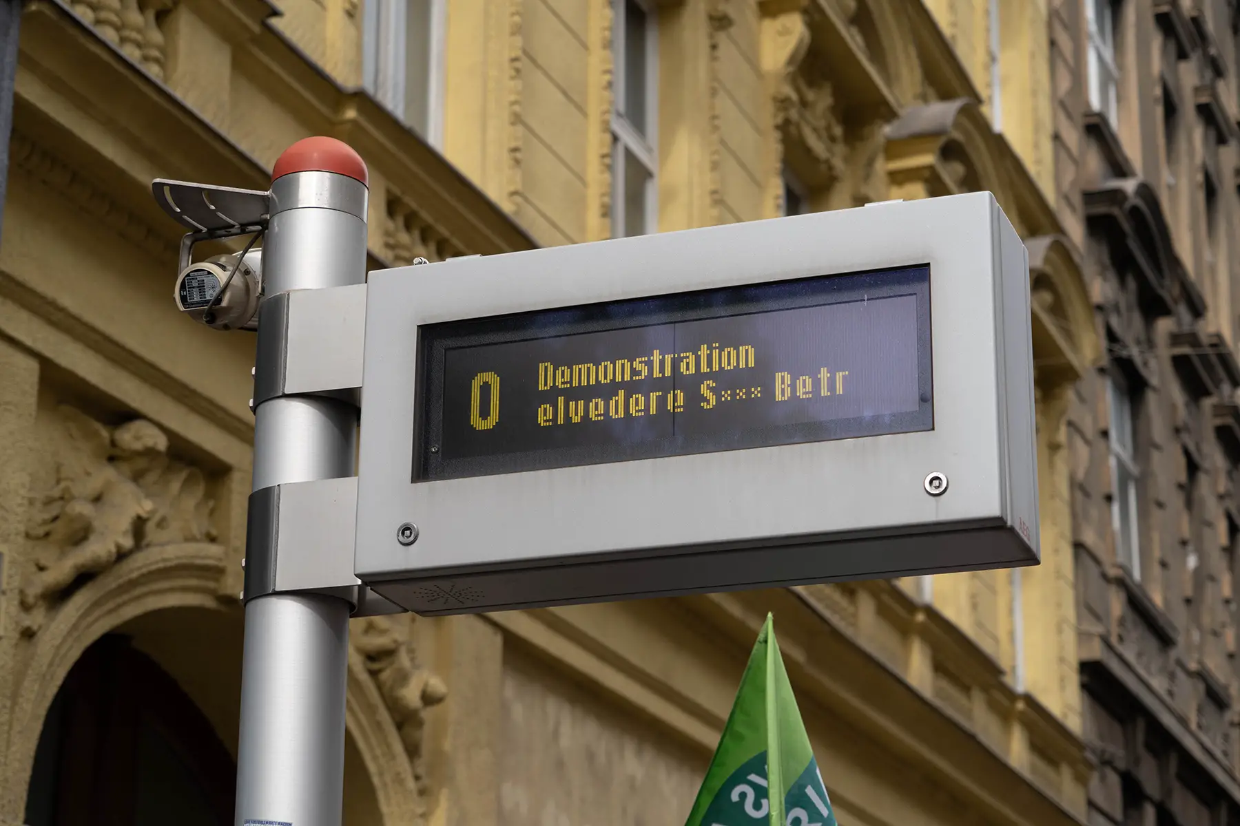 Tram stop during a demonstration in Vienna