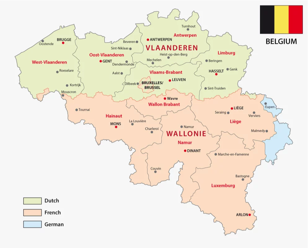 Map of languages in Belgium by region