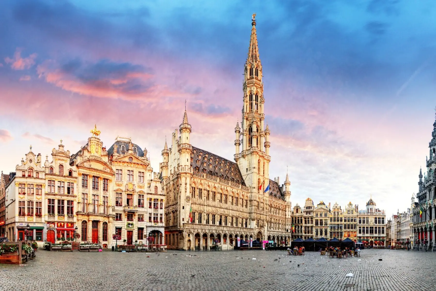 deserted city square in ornate Belgian city
