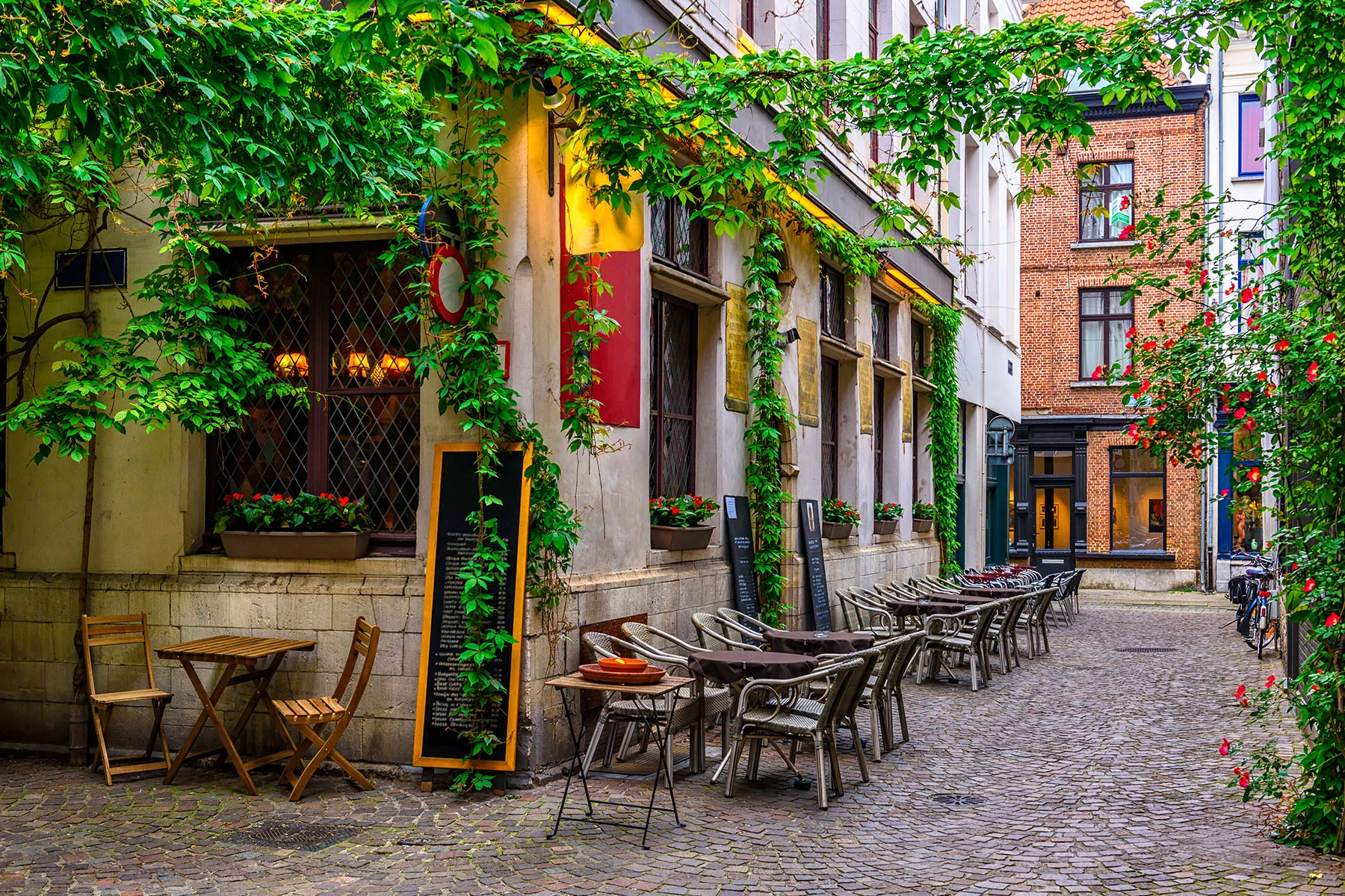 A café on a quiet street in Antwerp's city center