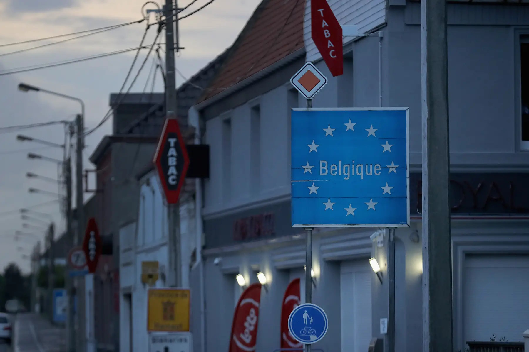 A sign at the Belgian border: 'Belgique'