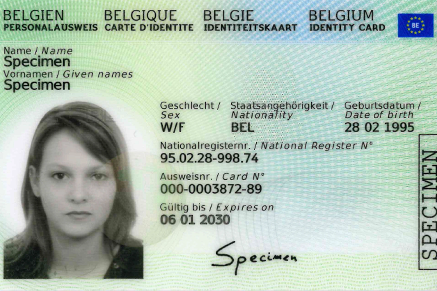 Front of a Belgian ID card