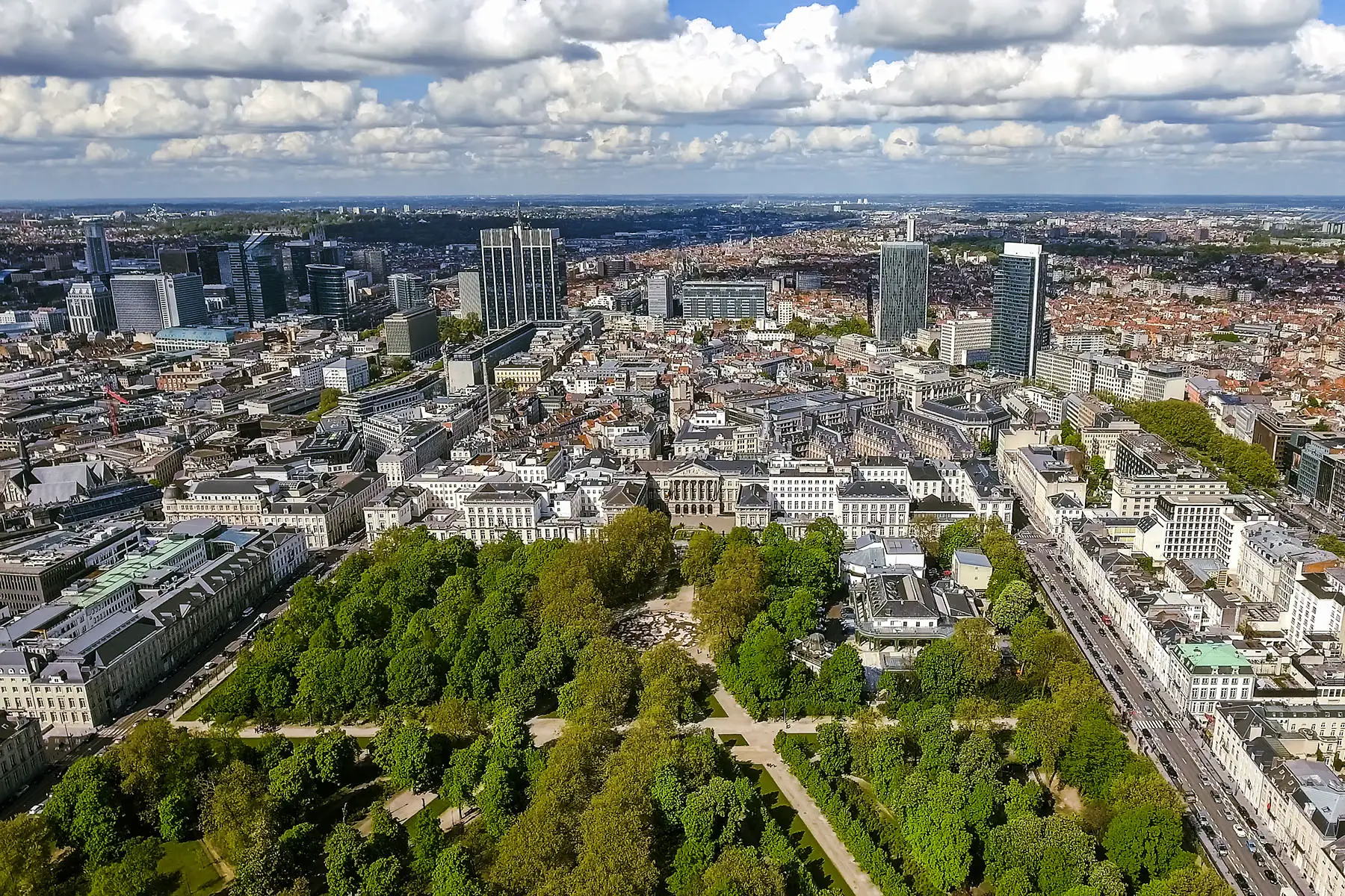 An aerial shot of the Brussels skyline