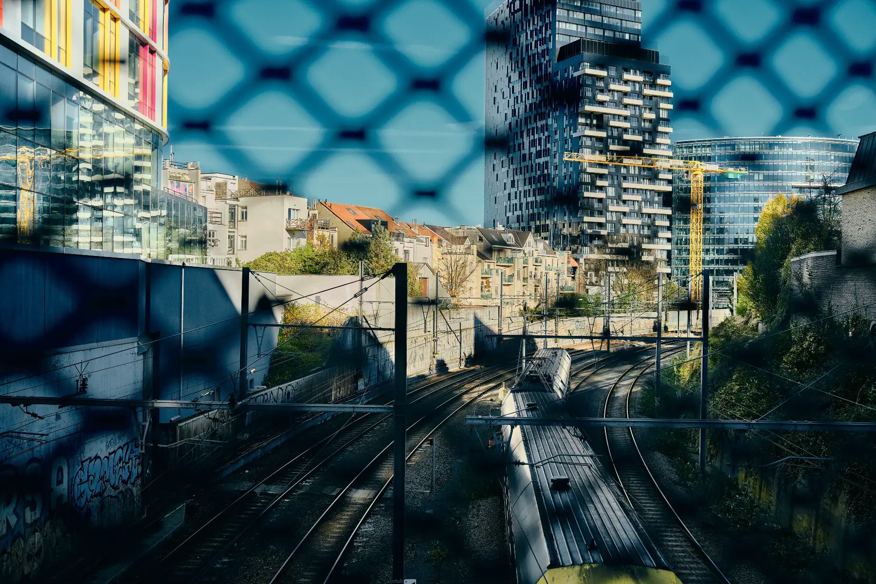 View of the train tracks at Station Brussel Schuman, Brussels, Belgium.