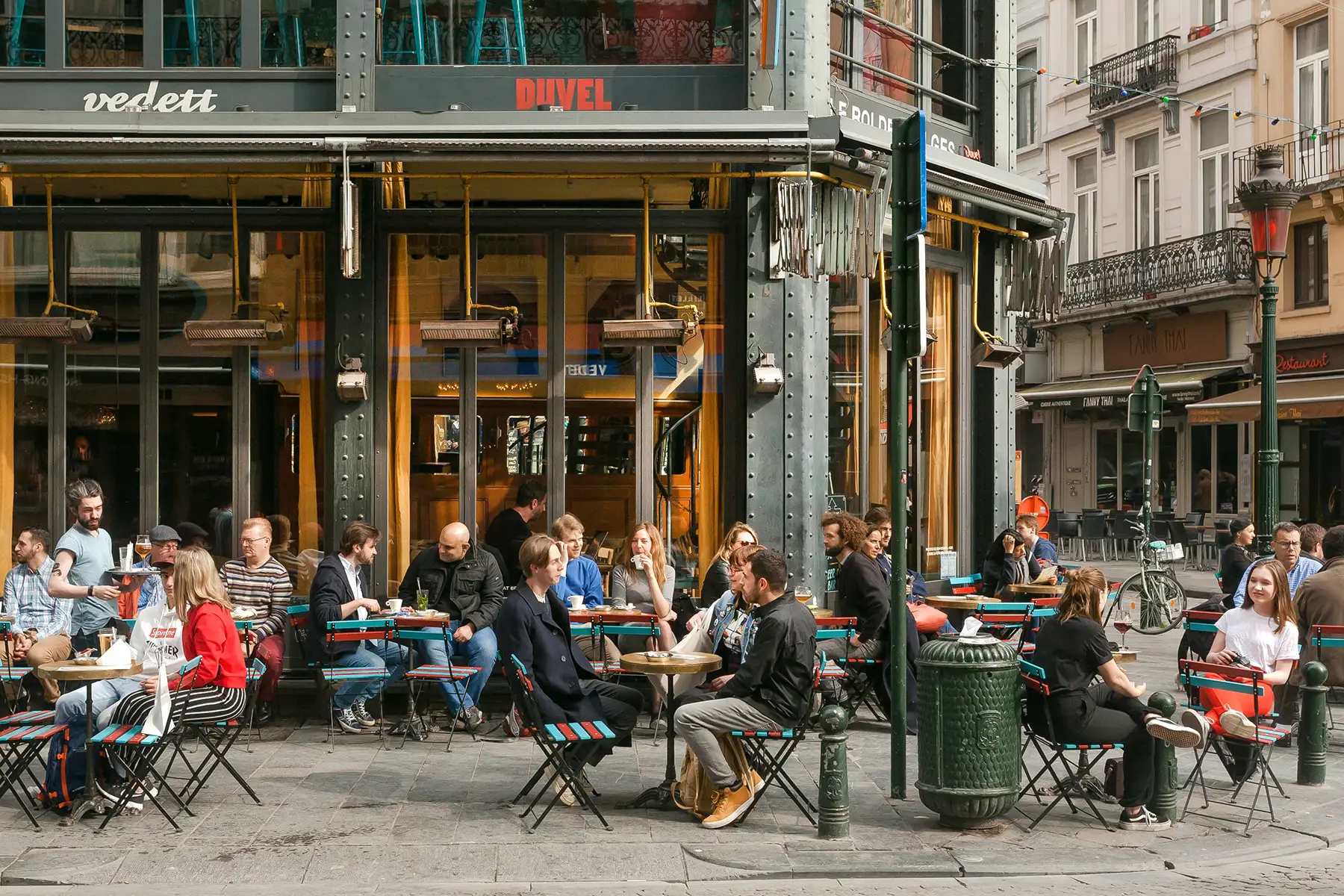 A busy café terrace in Brussels, Belgium