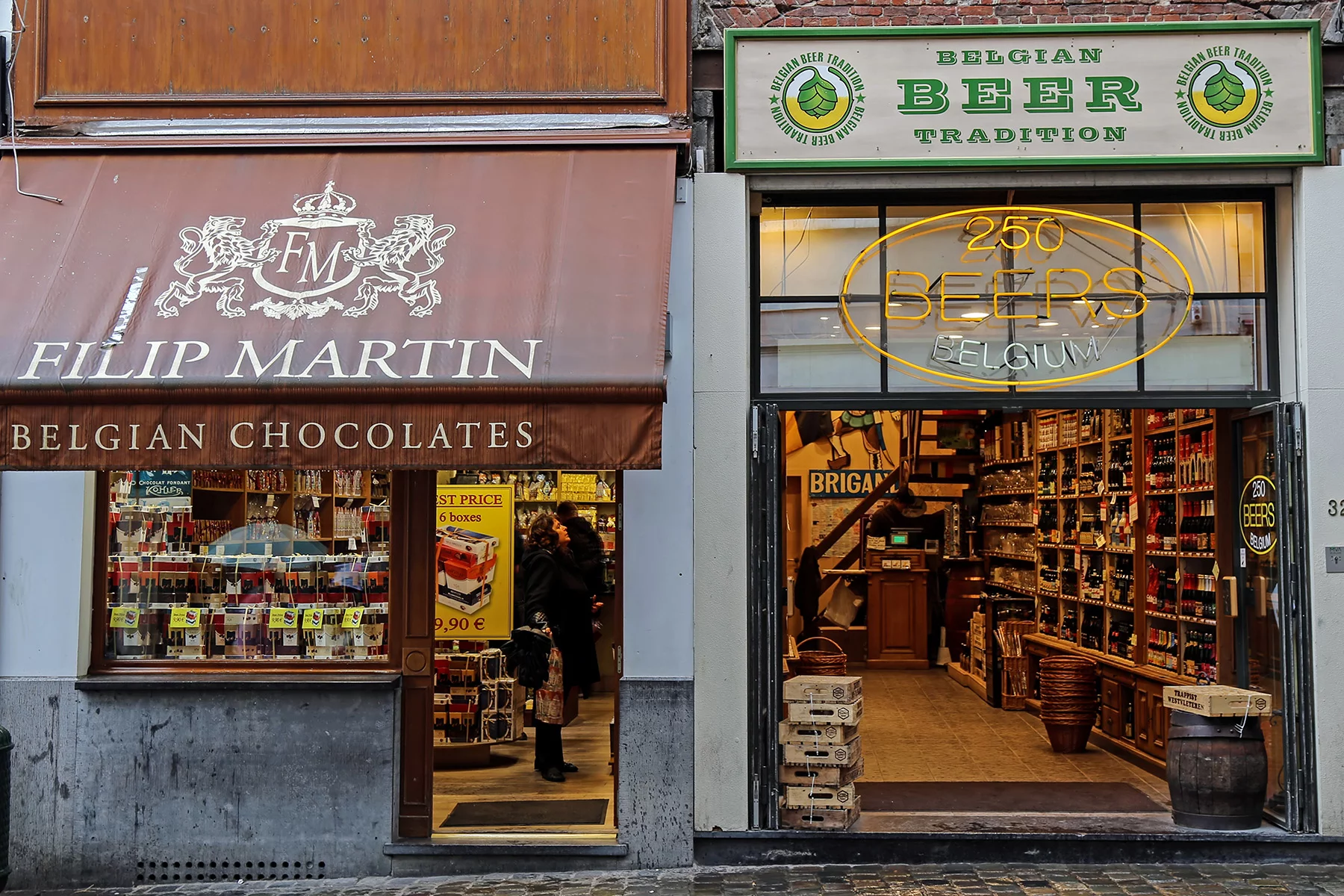 Chocolate and beer shops in Brussels, Belgium
