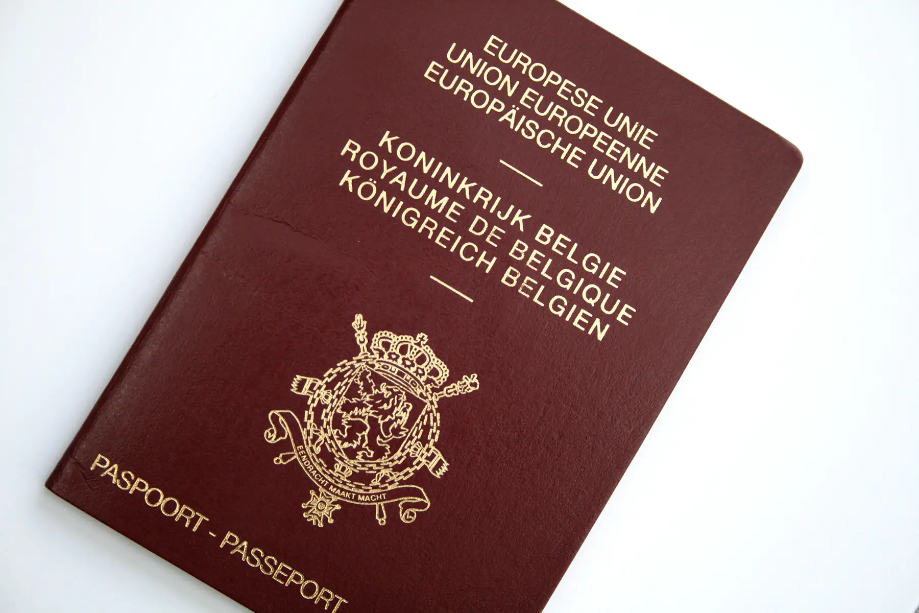A close-up of a Belgian passport
