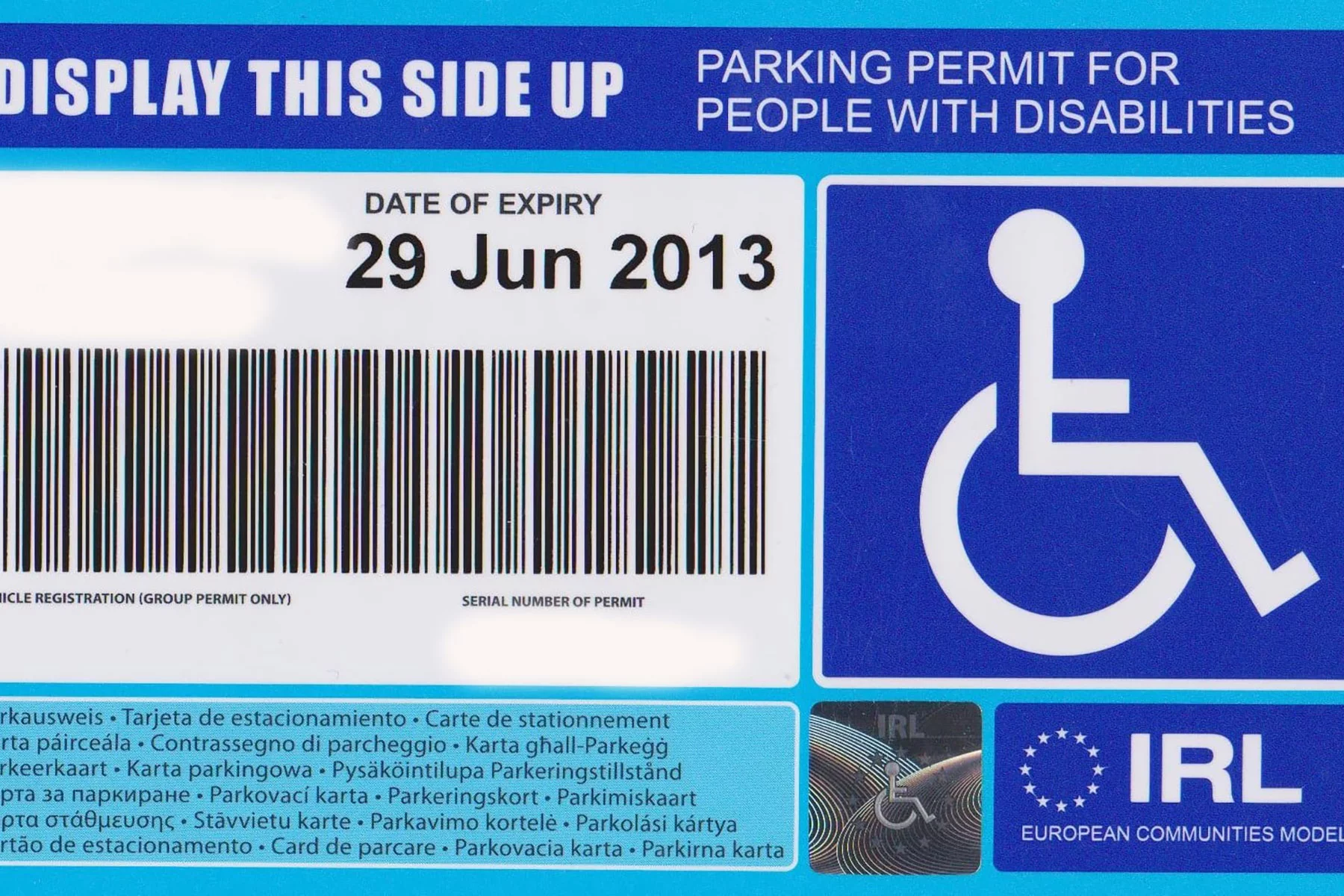 EU parking card for people with disabilities