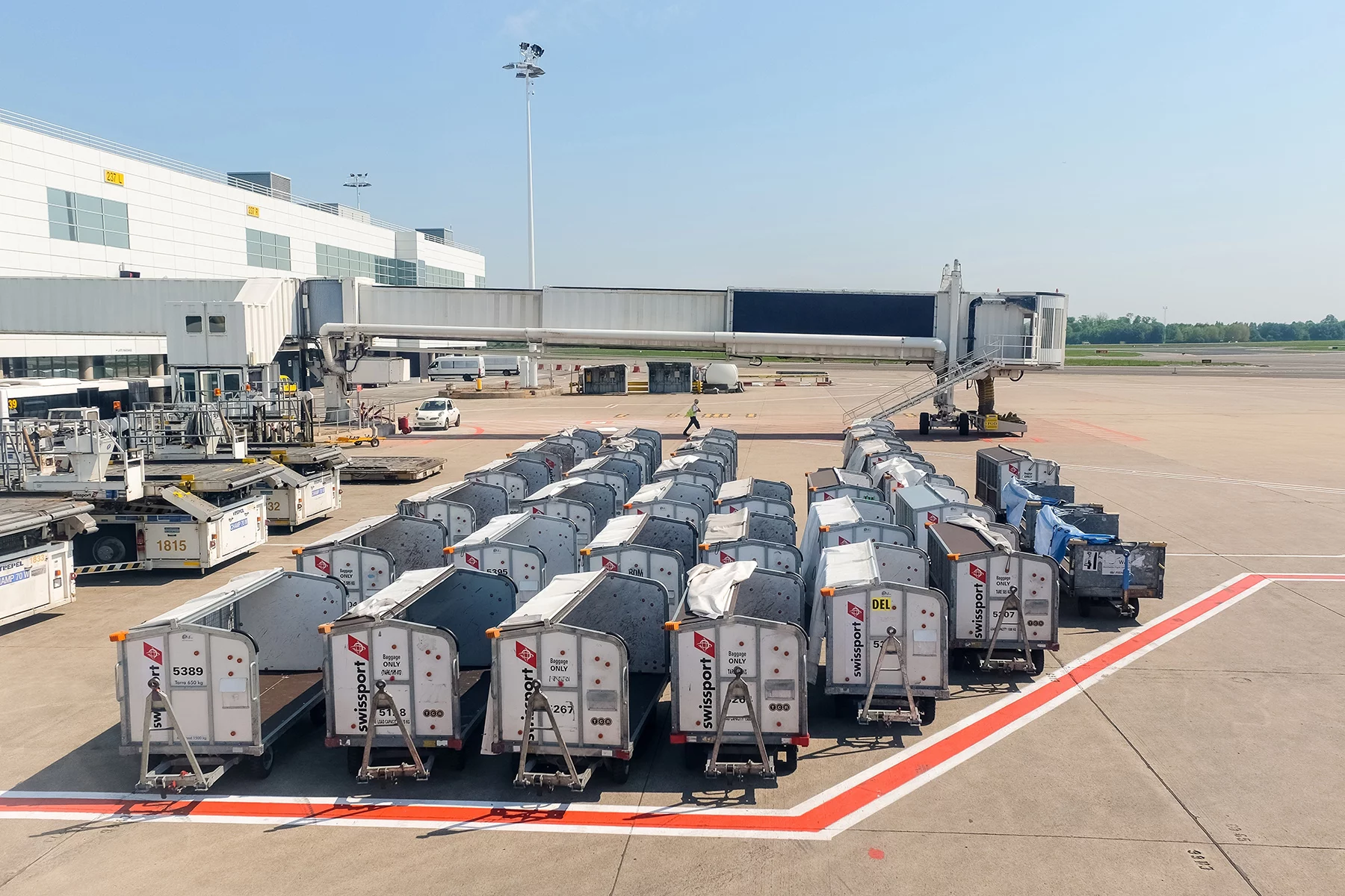 Freight trolleys at Brussels Airport in Belgium
