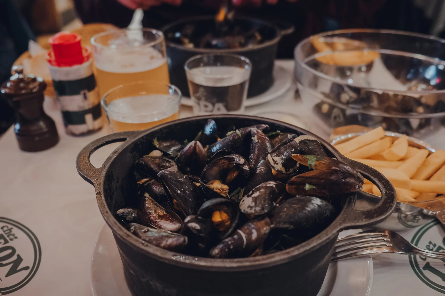 A serving of moules frites at a restaurant in Brussels