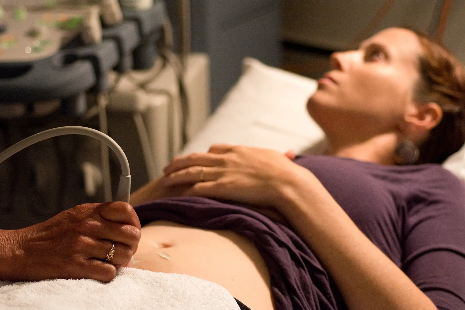 Pregnant woman having an ultrasound performed