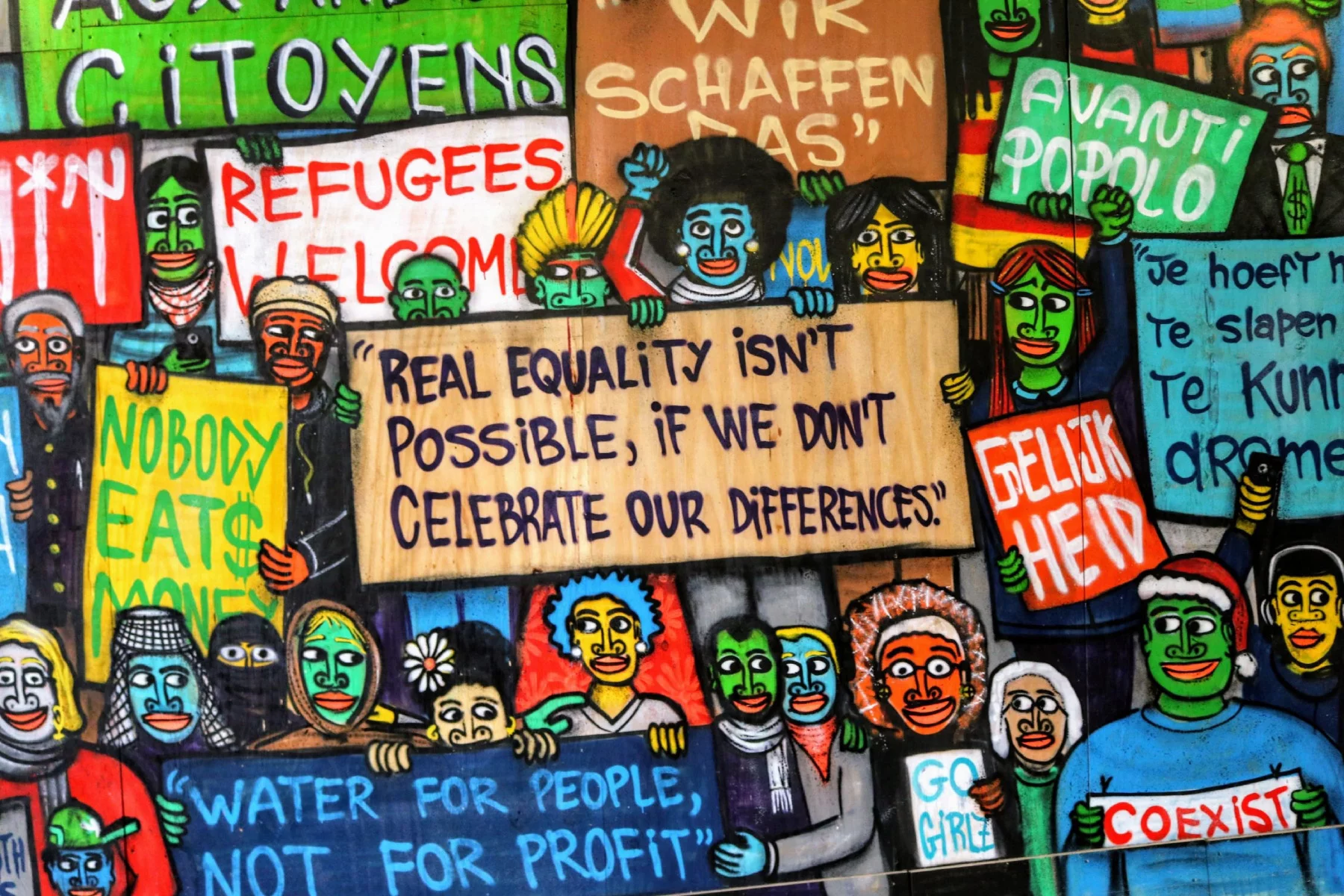 Wall art welcoming refugees