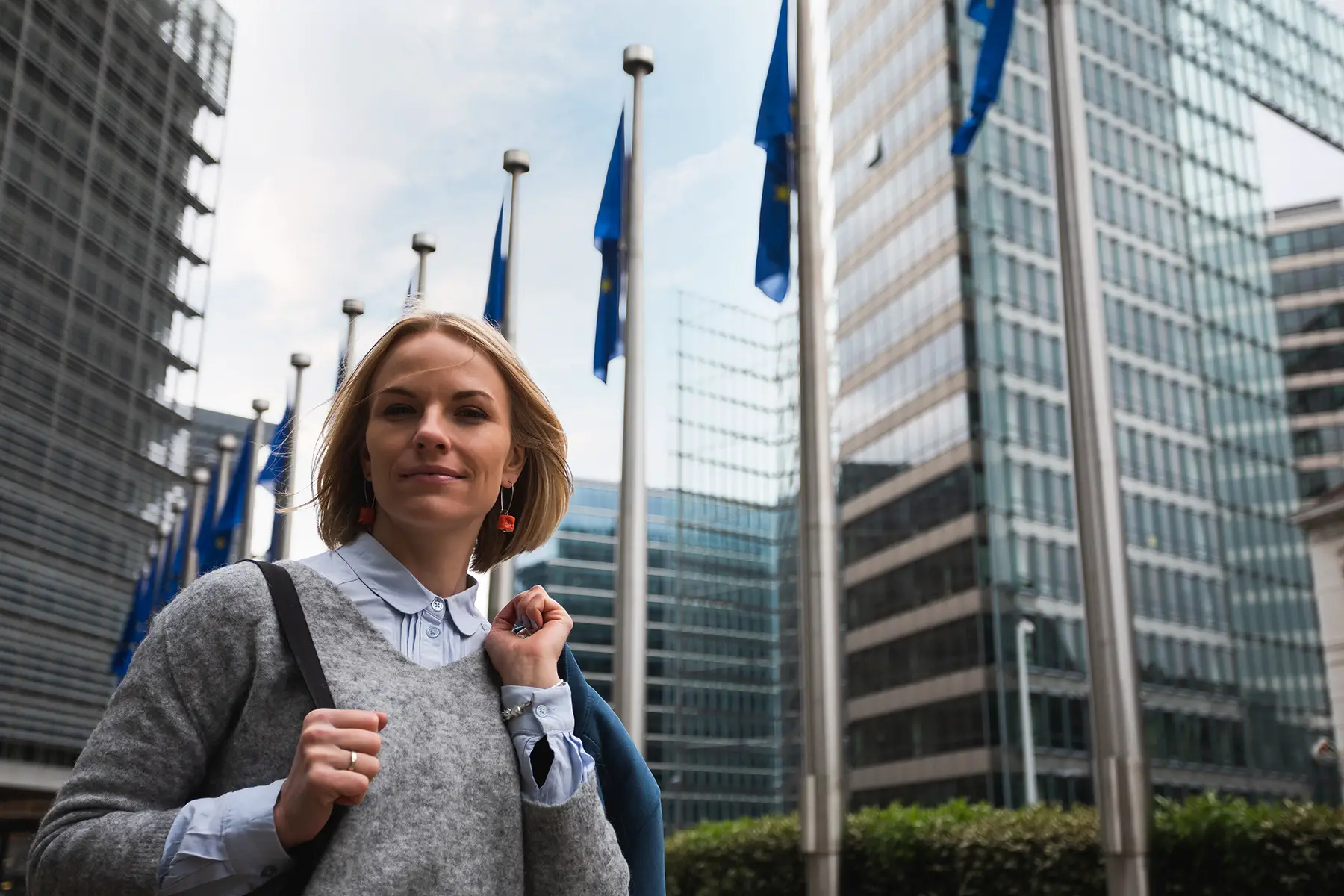 Expat woman working at the European Parliament in Brussels, Belgium
