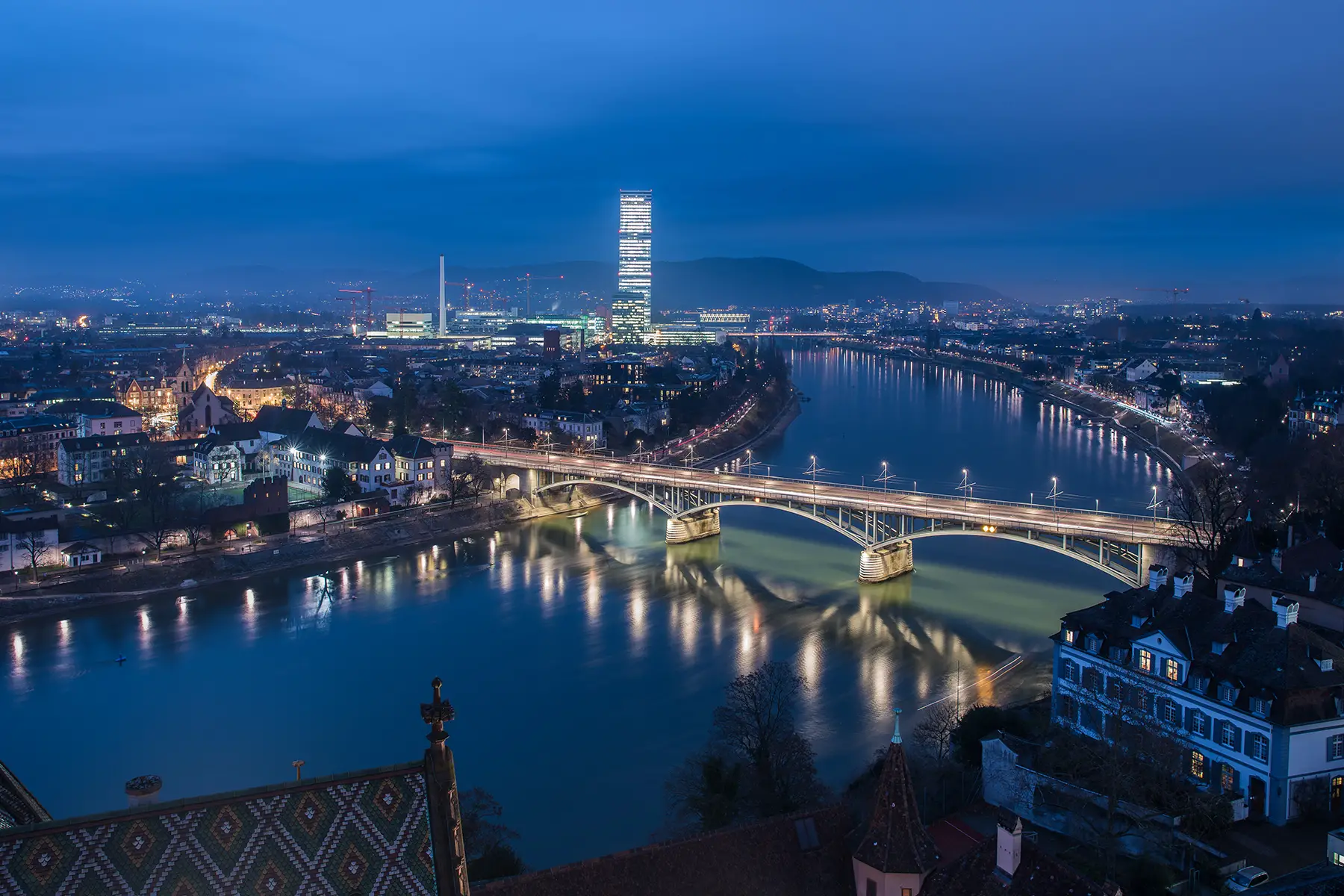 The Basel skyline at night