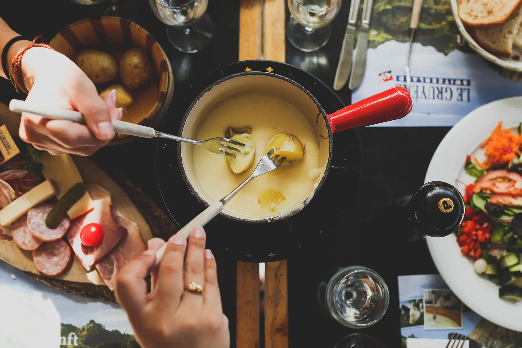 A cheese fondue pot in Switzerland