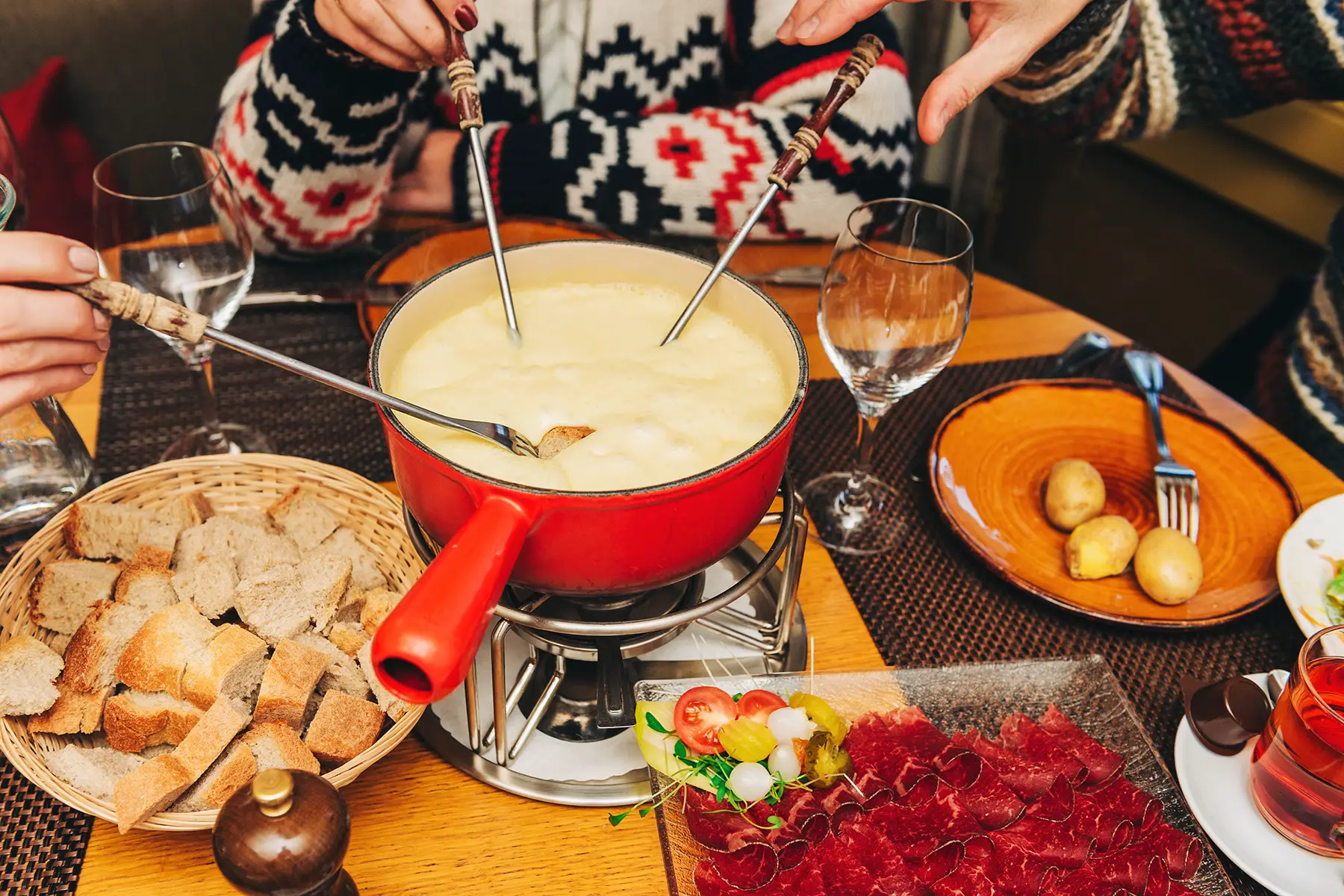 Cheese fondue table setting