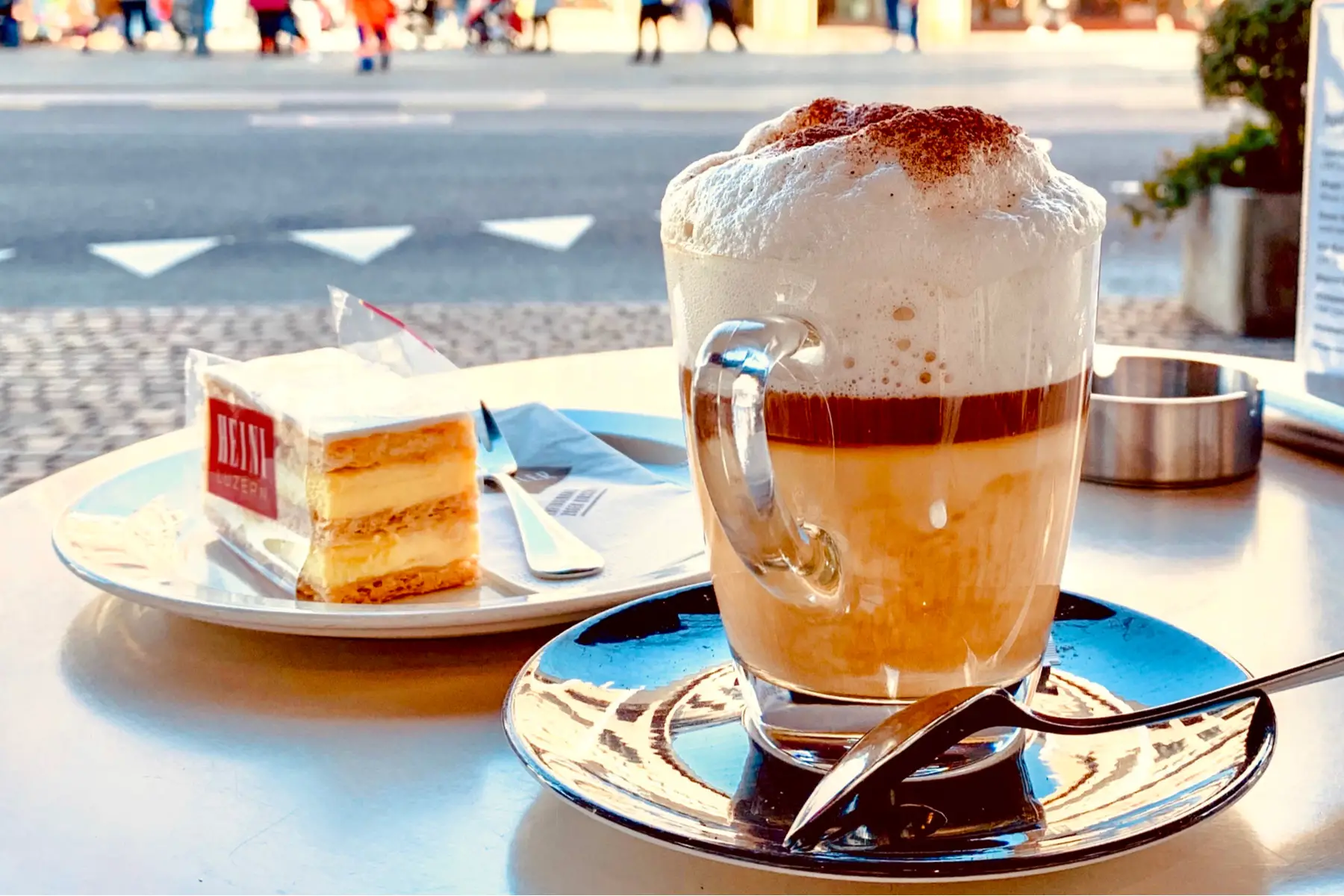 Coffee and cake on an outdoor terrace