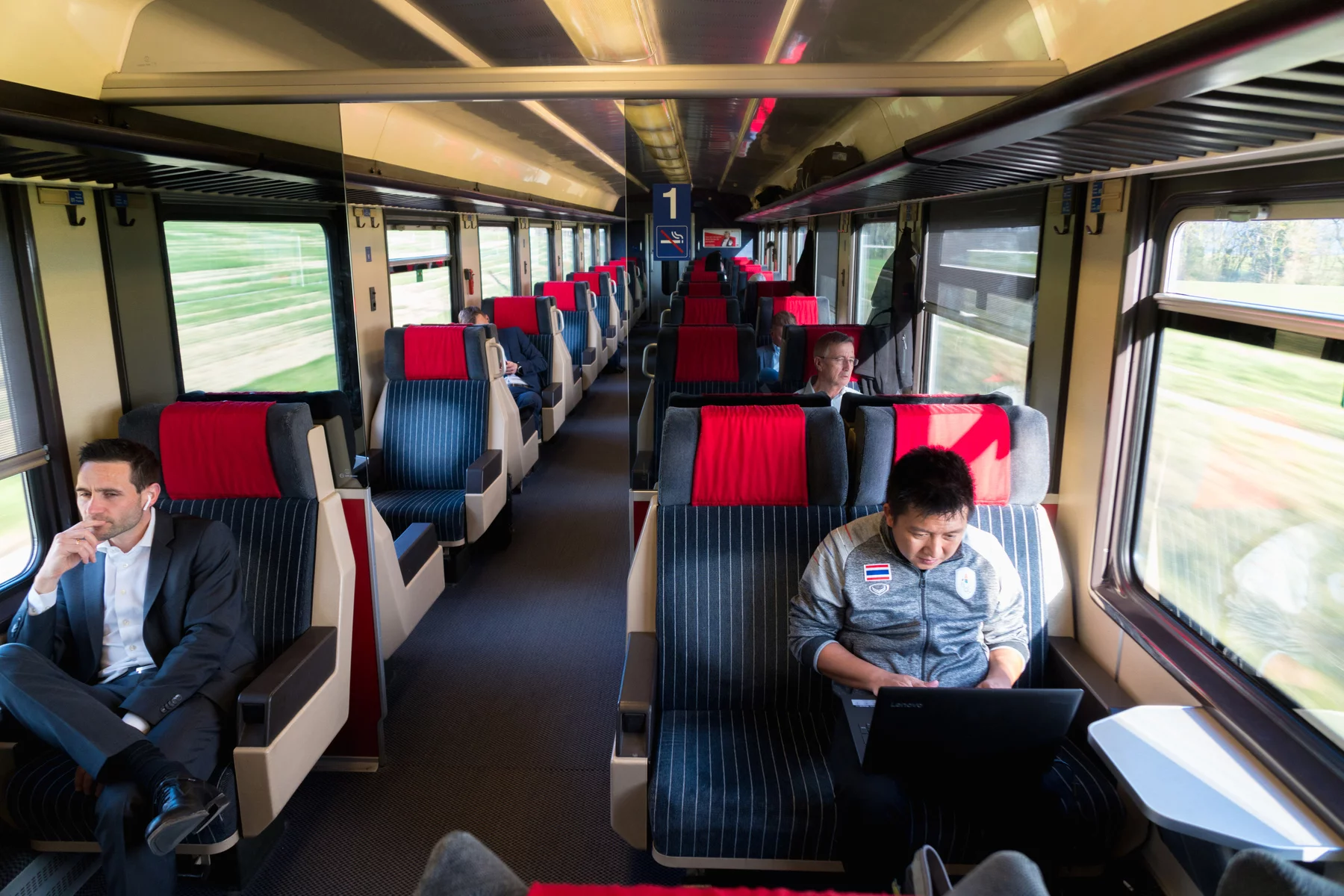 Commuters on a train in Switzerland
