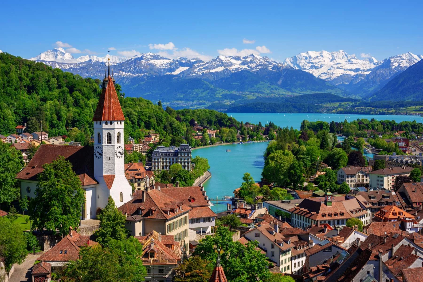 View of Thun with mountains