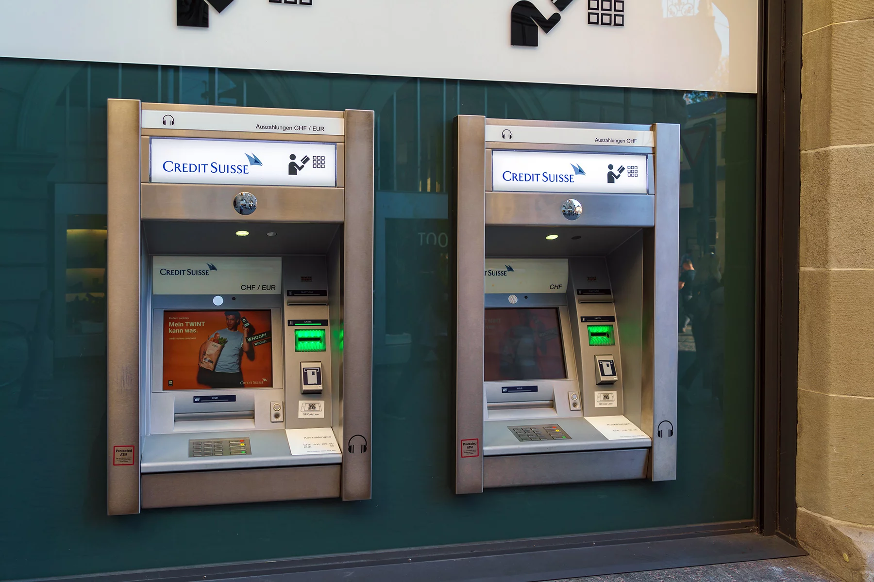 ATM machines at a Credit Suisse bank