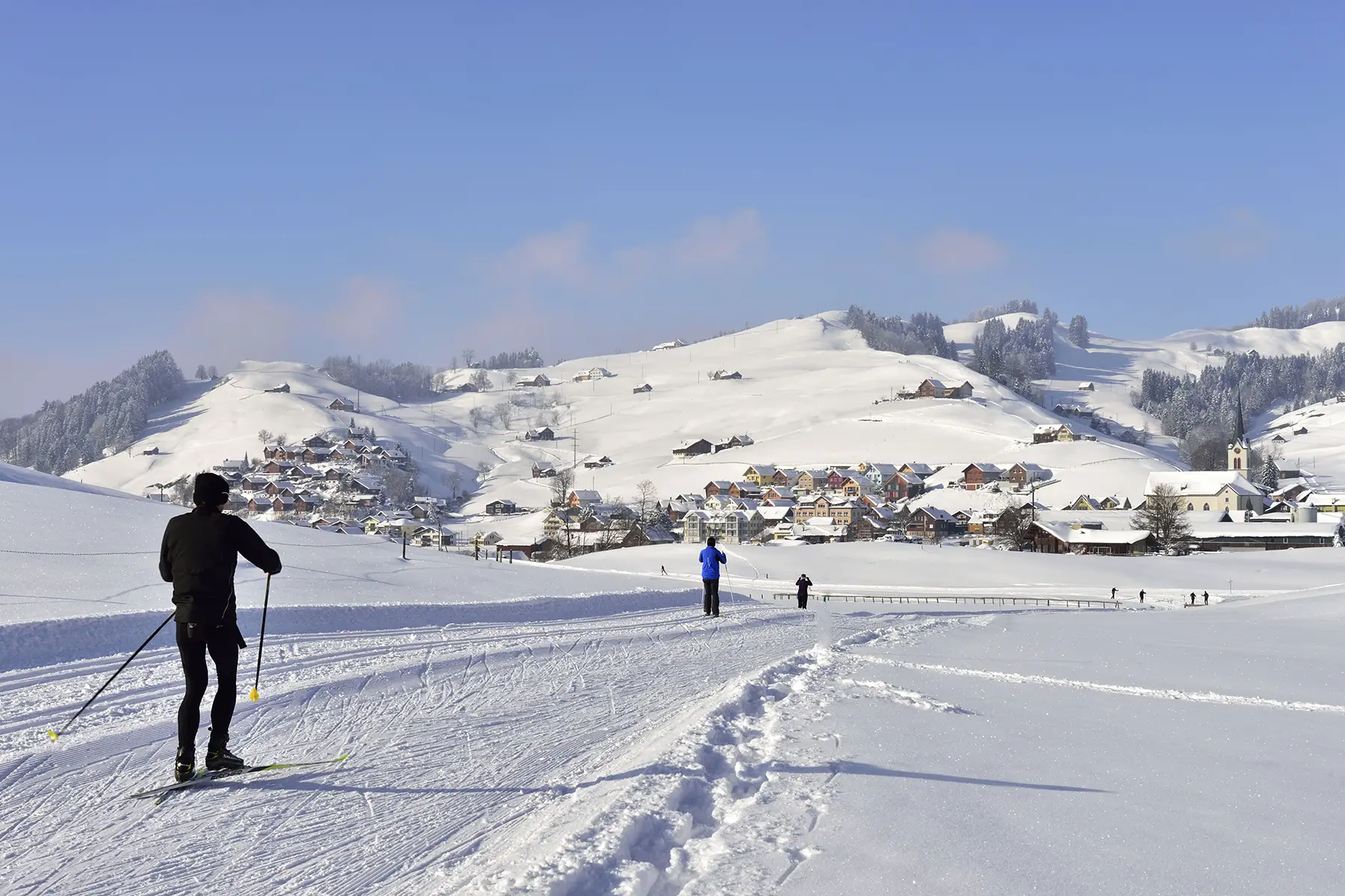 Cross-country skiing trail in Gonten, Switzerland