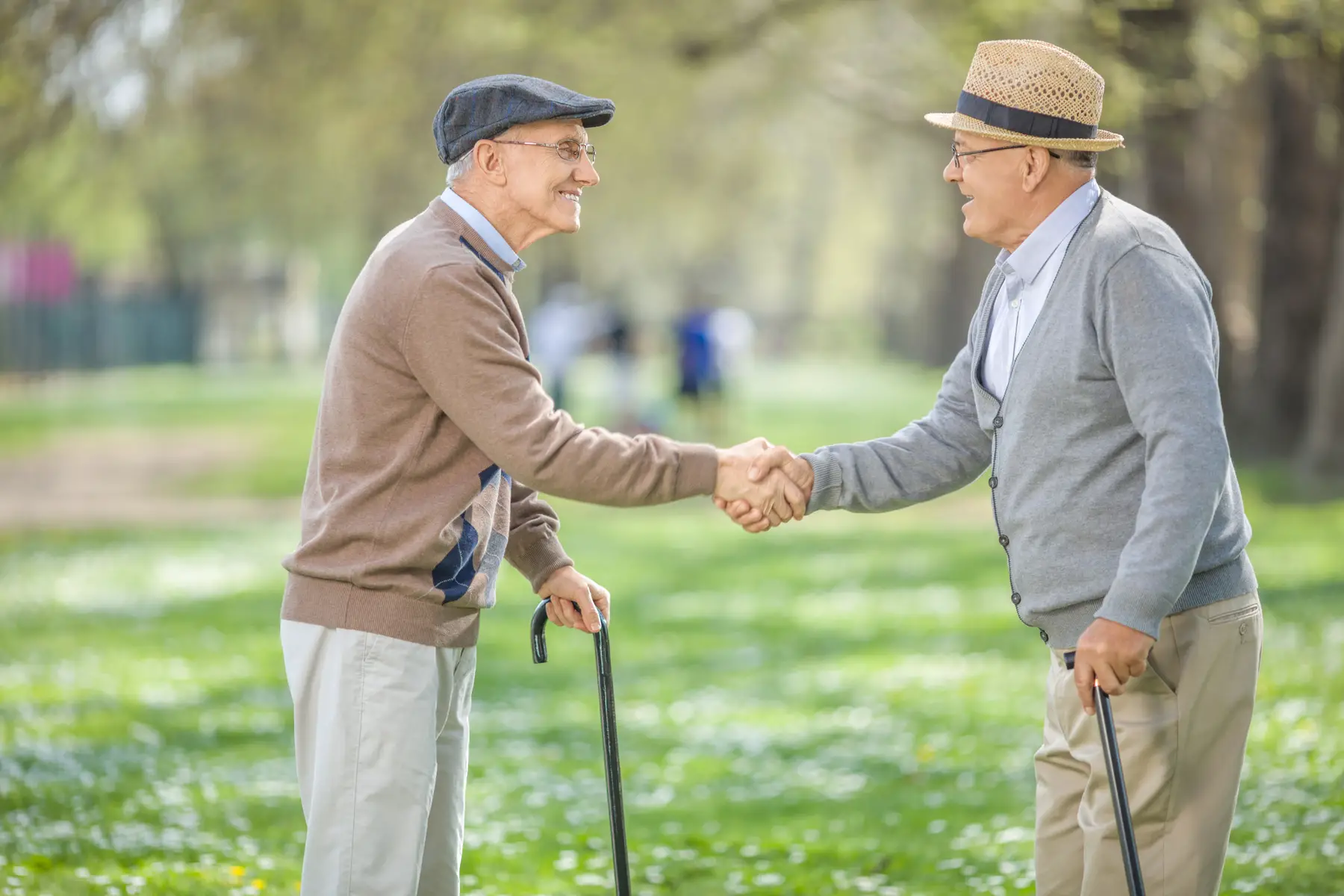Elderly men shaking hands