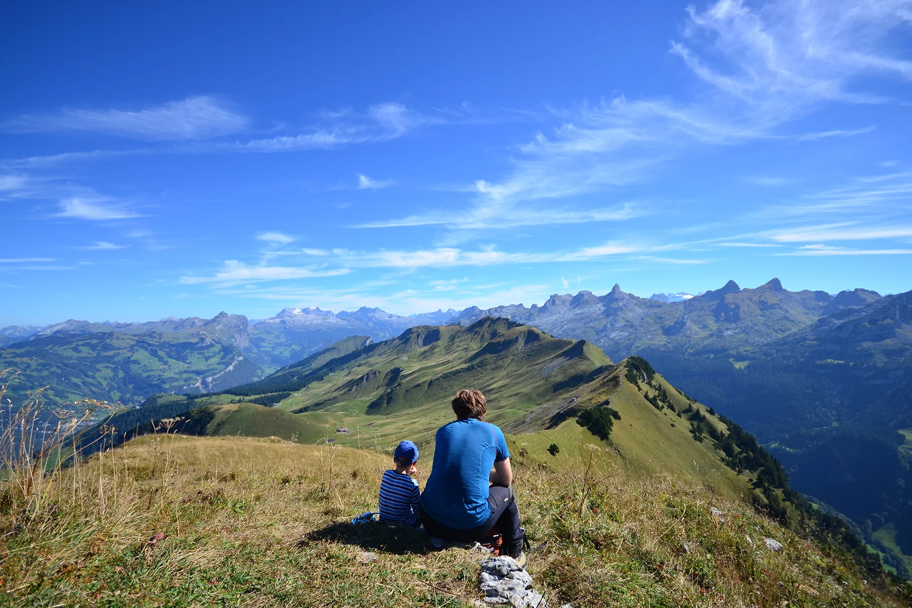 Father and son hiking in Schwyz