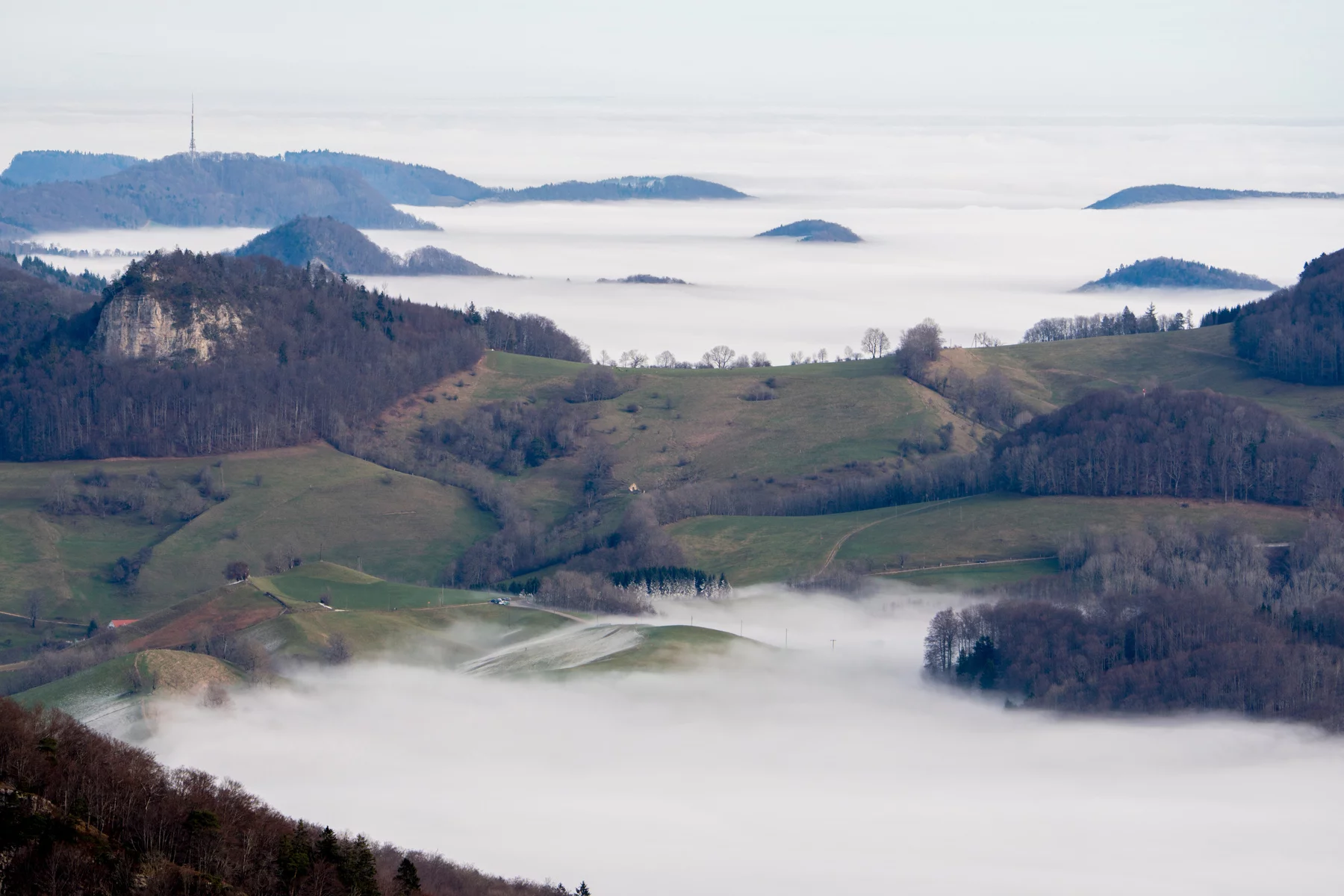Fog wave over Mittelland in Switzerland