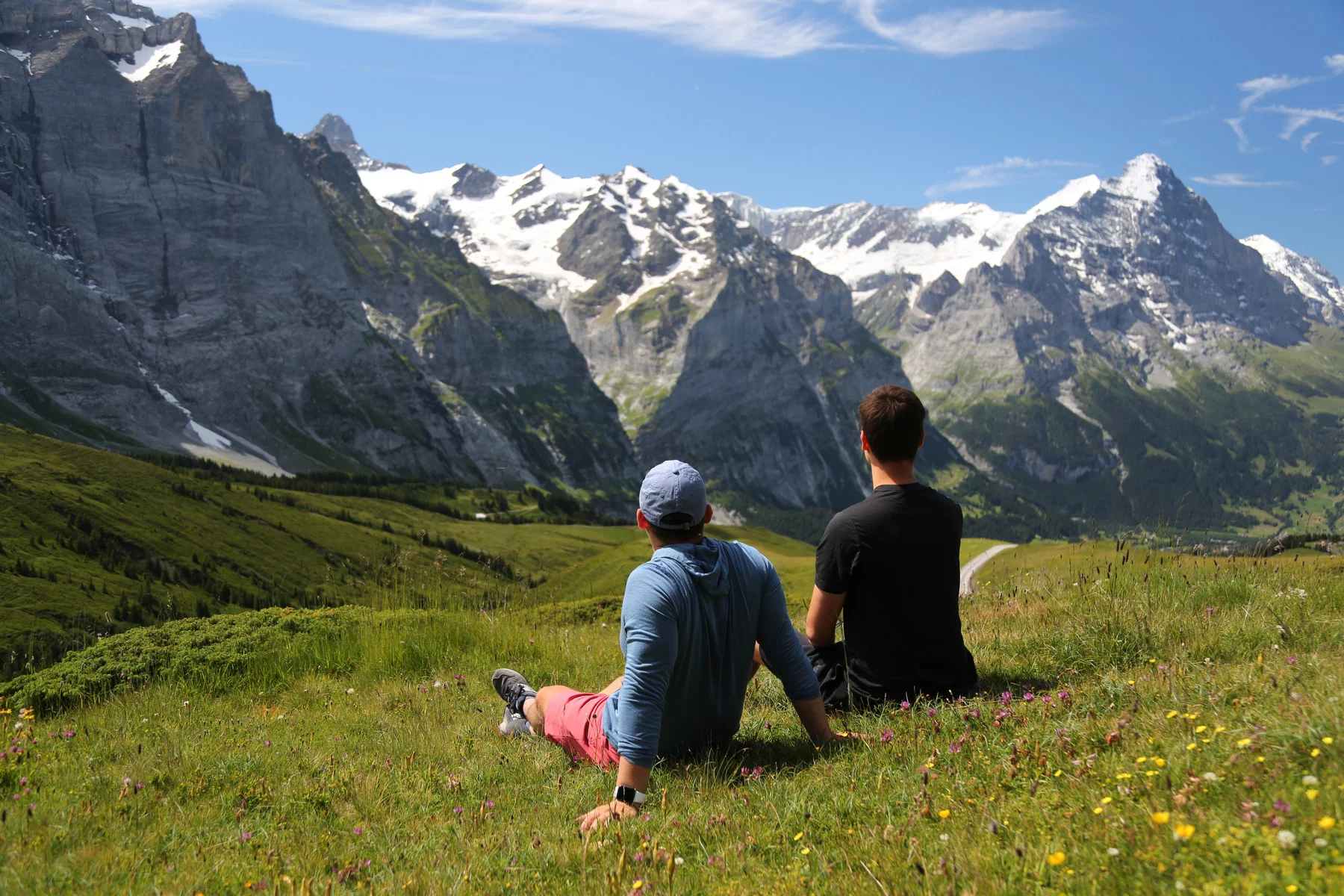 A gay couple hiking in Switzerland