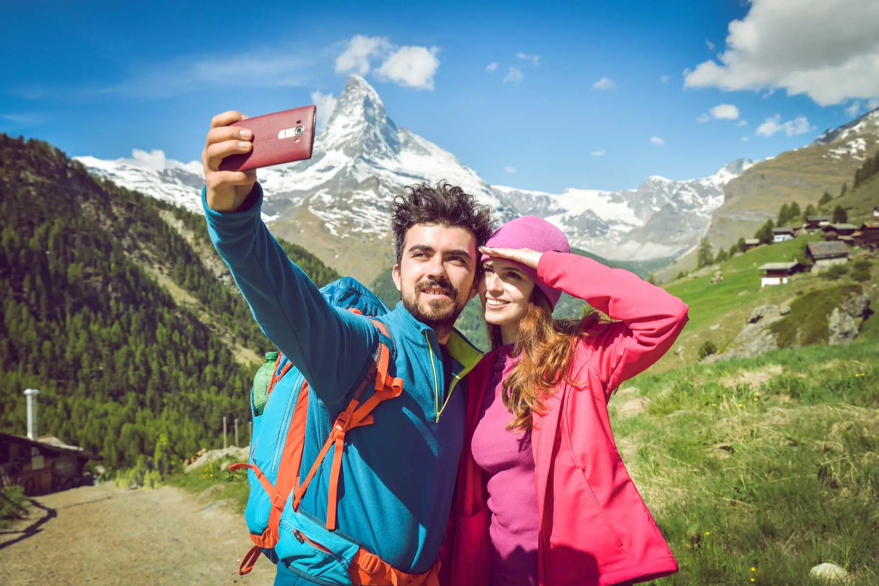 hikers using phone Switzerland