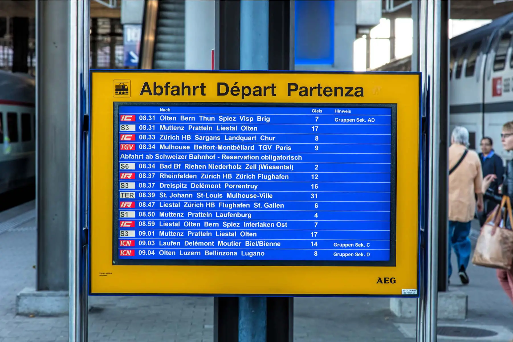 Departure board at a Swiss station