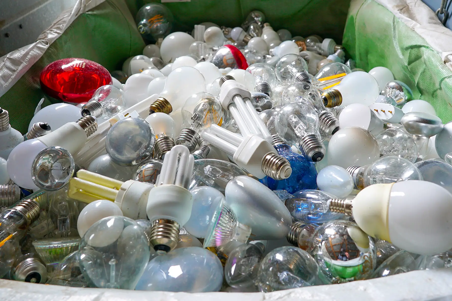 Light bulbs in a recycling bin