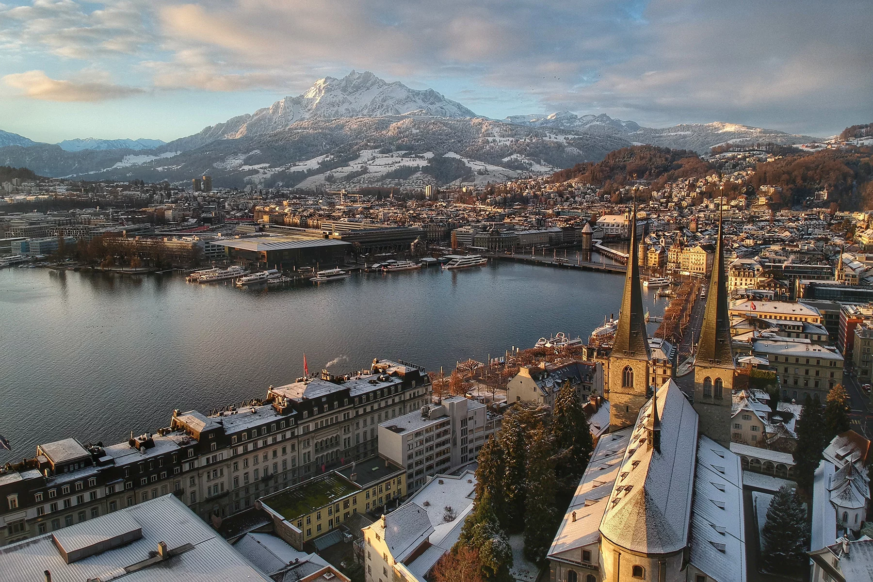 Lucerne, a city in Switzerland, covered in snow
