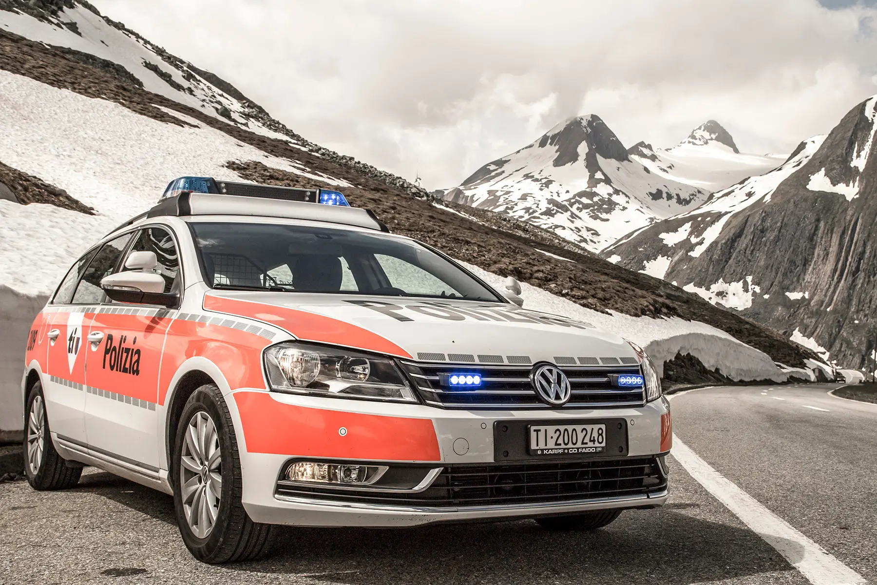 Police car in the mountains of Ticino