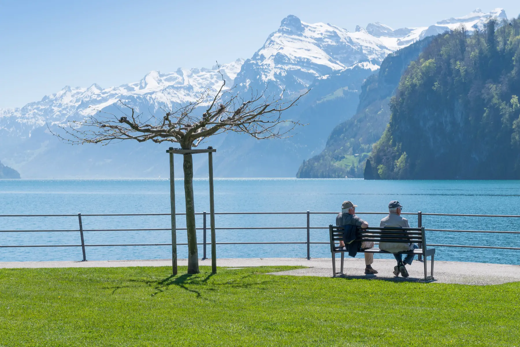 Retirees enjoying the view in the Swiss Alps