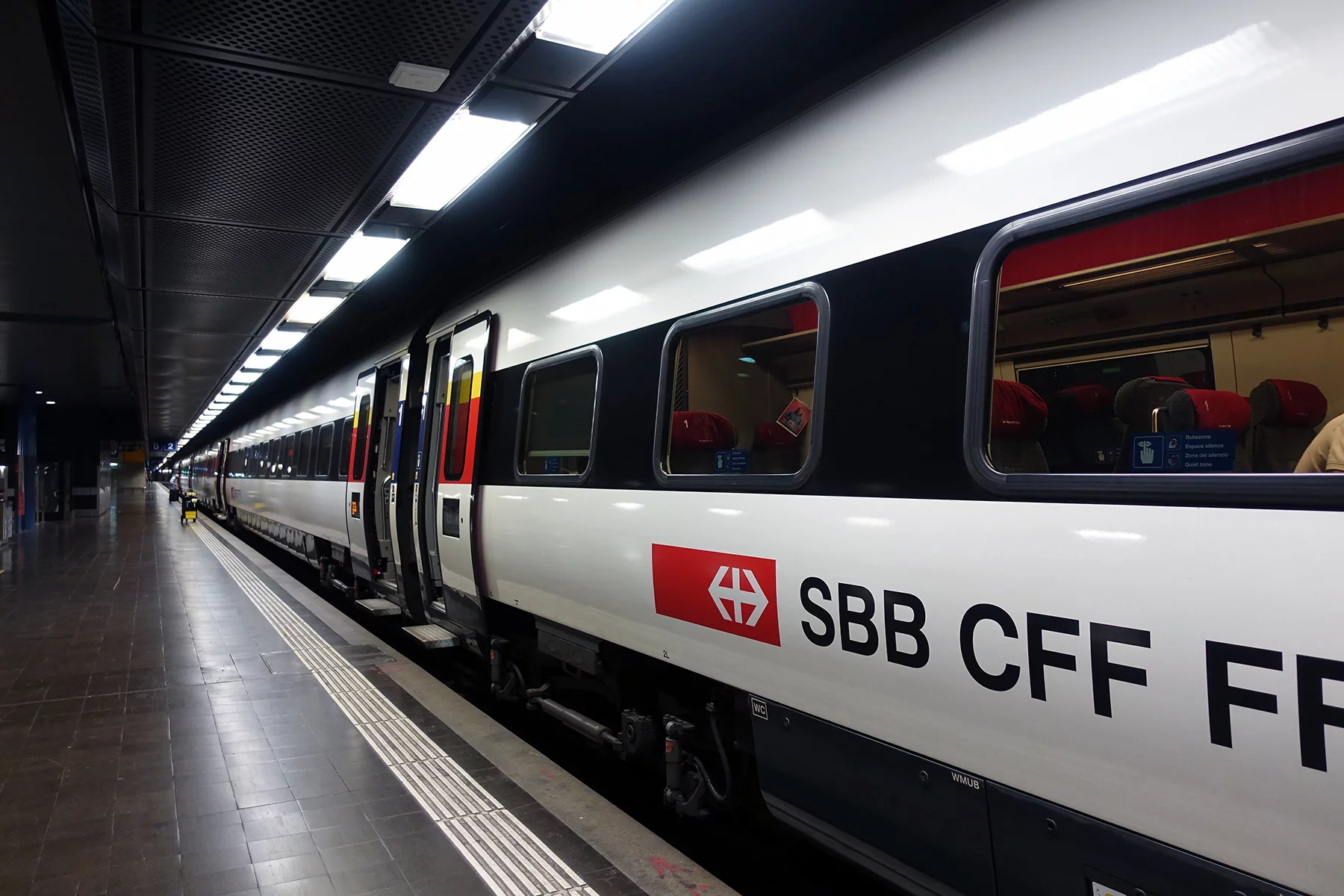 SBB train at a station platform in Geneva