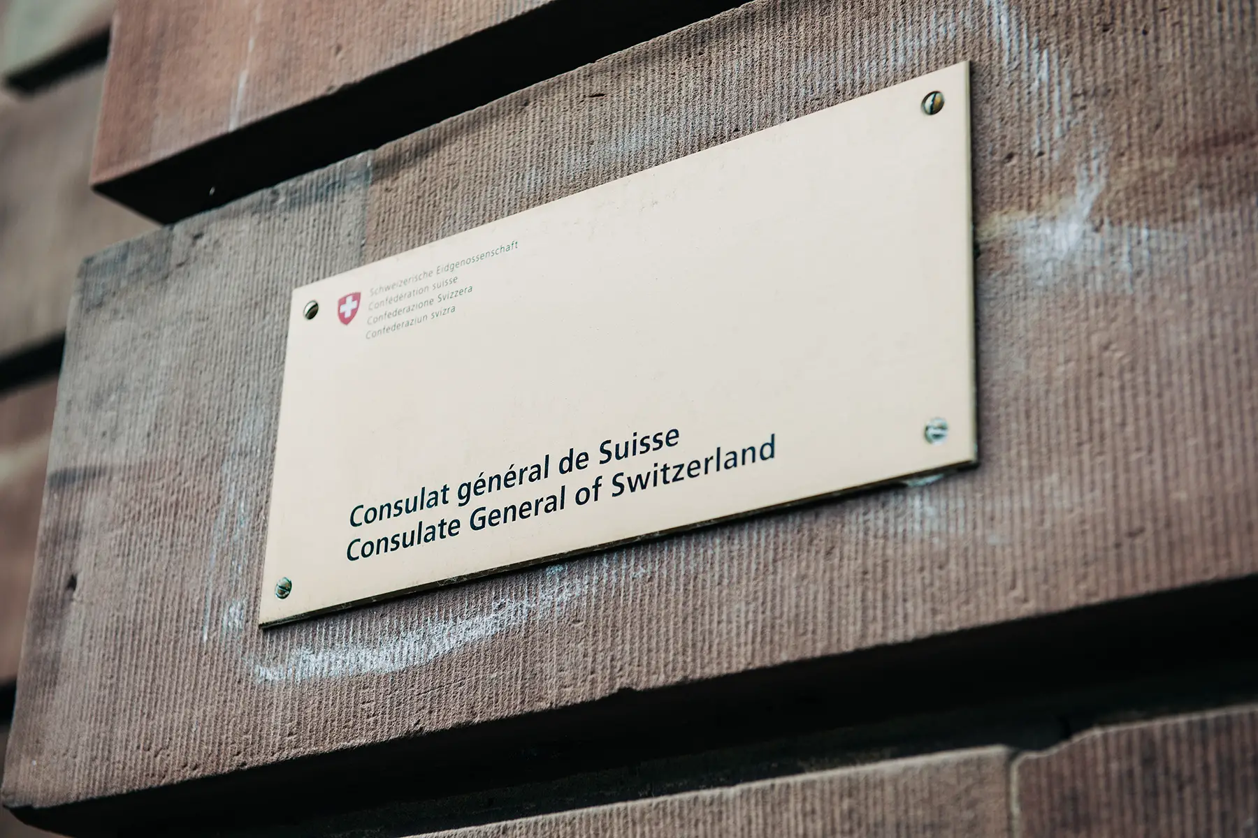 Sign in front of the Consulate General of Switzerland in Strasbourg